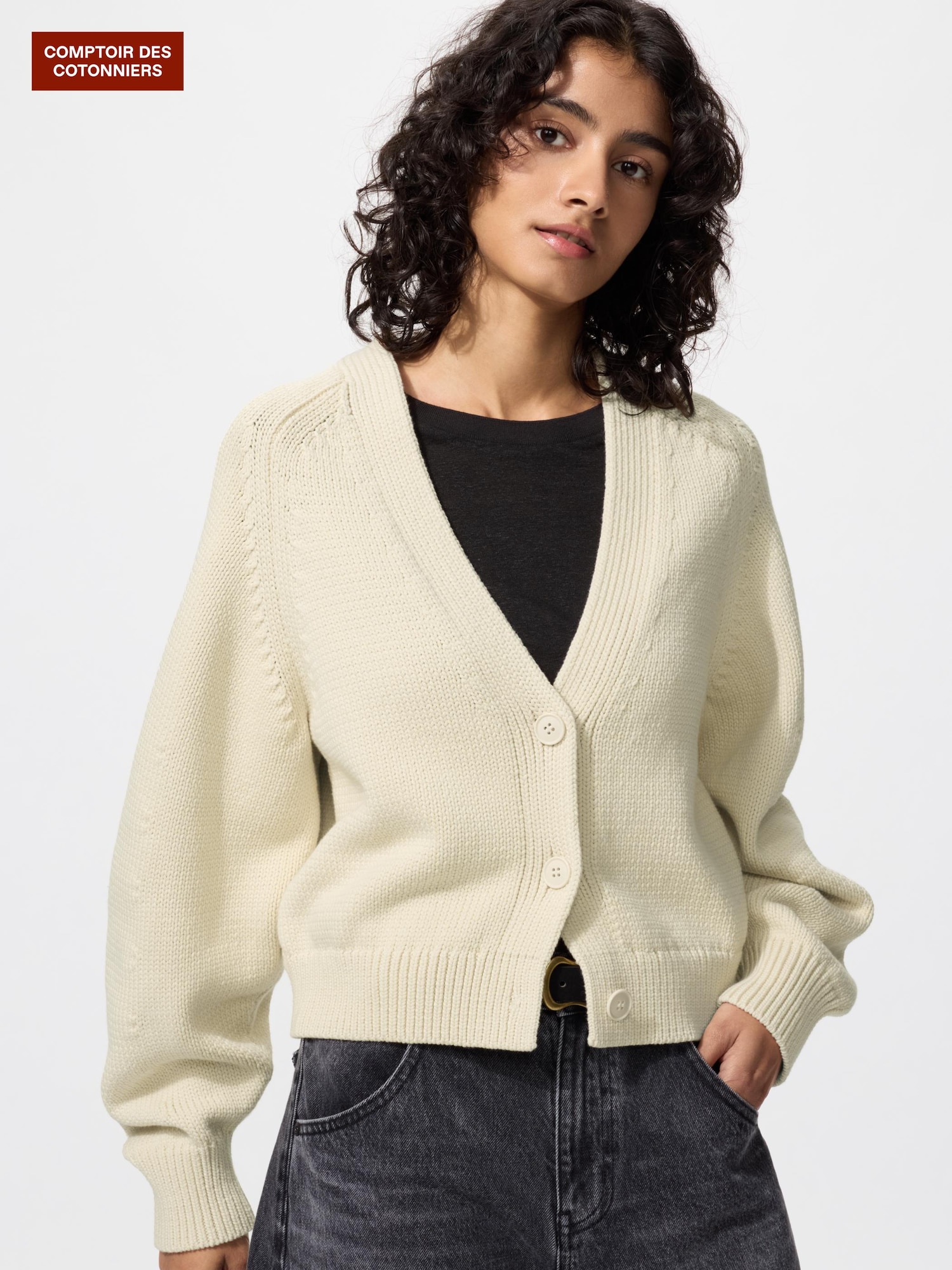 хлопковый смешанный свободный кардиган V-образный — UNIQLO