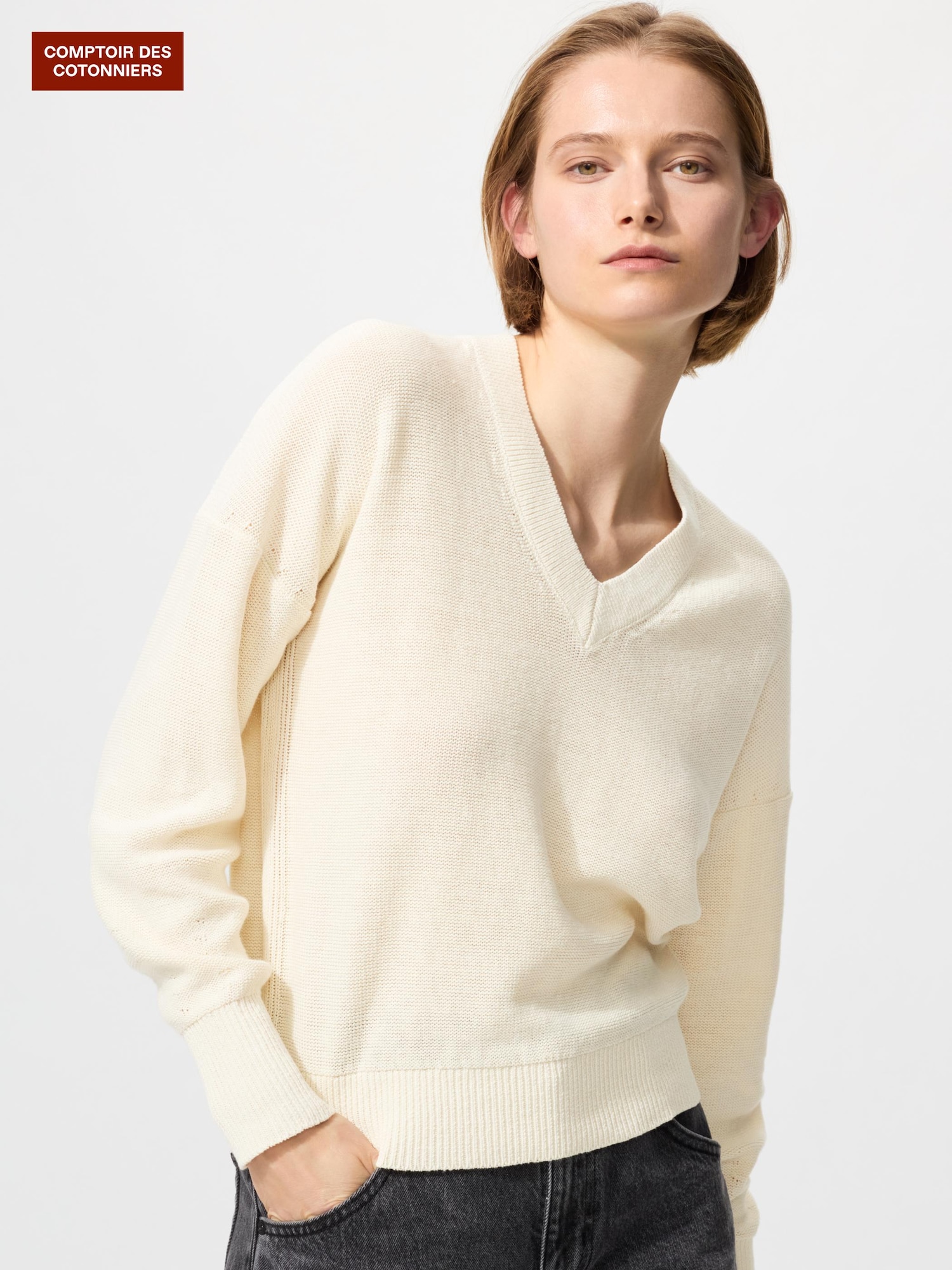 льняной свитер с V-образным вырезом — UNIQLO