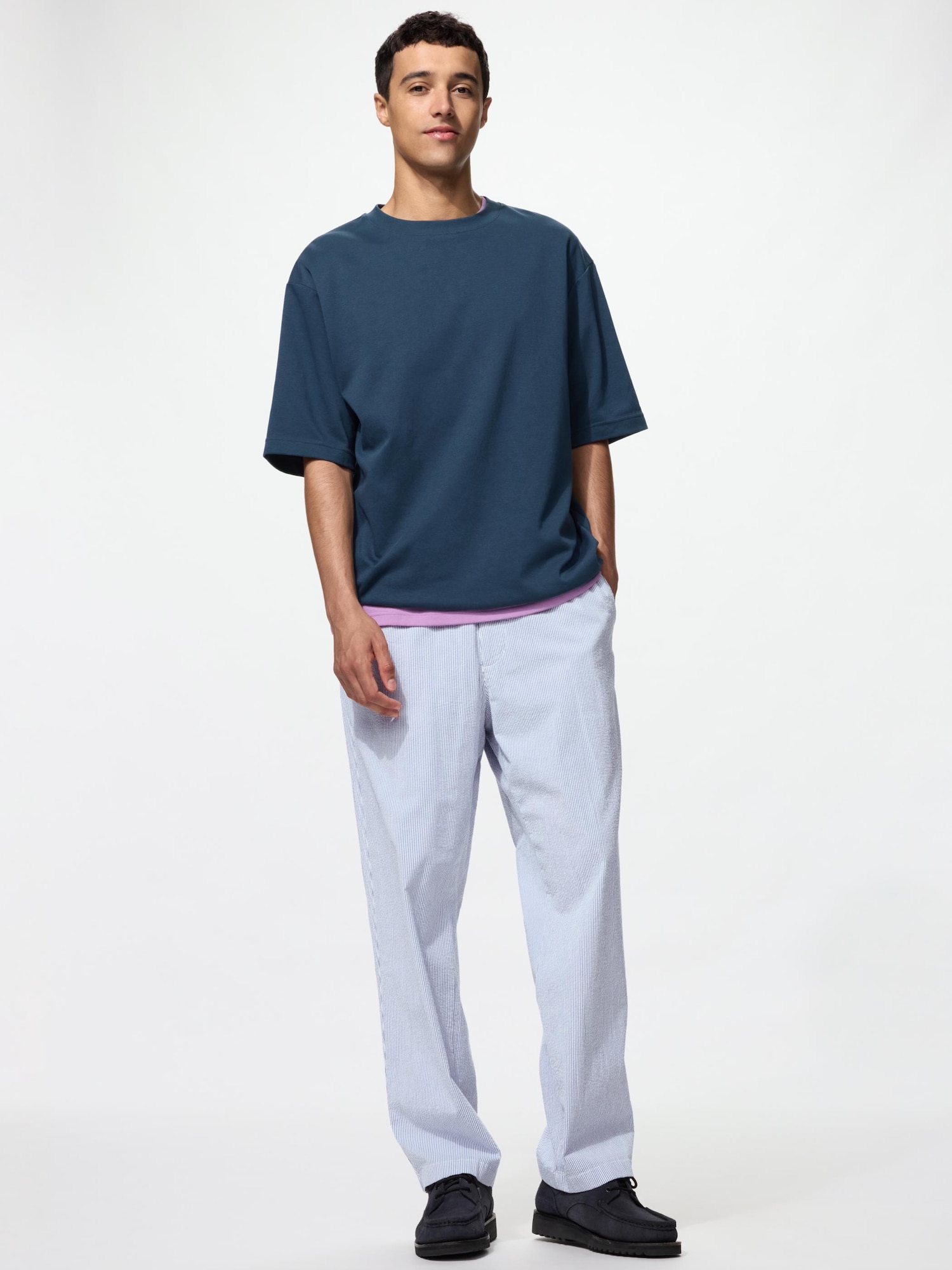 Стретч брюки на резинке/сиерсакер — UNIQLO