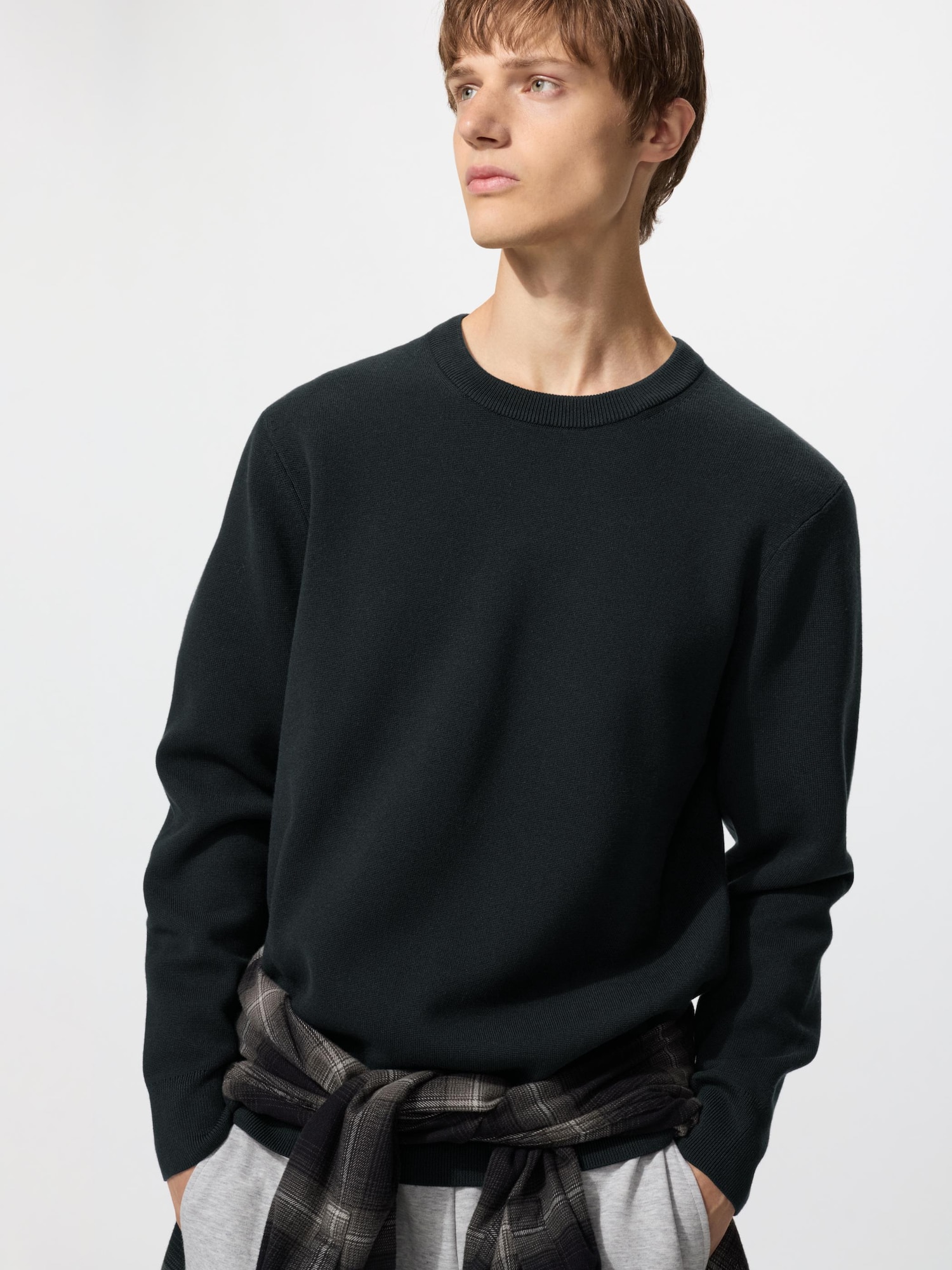 Свитер с круглым вырезом, миланское рибана (машинная стирка) — UNIQLO