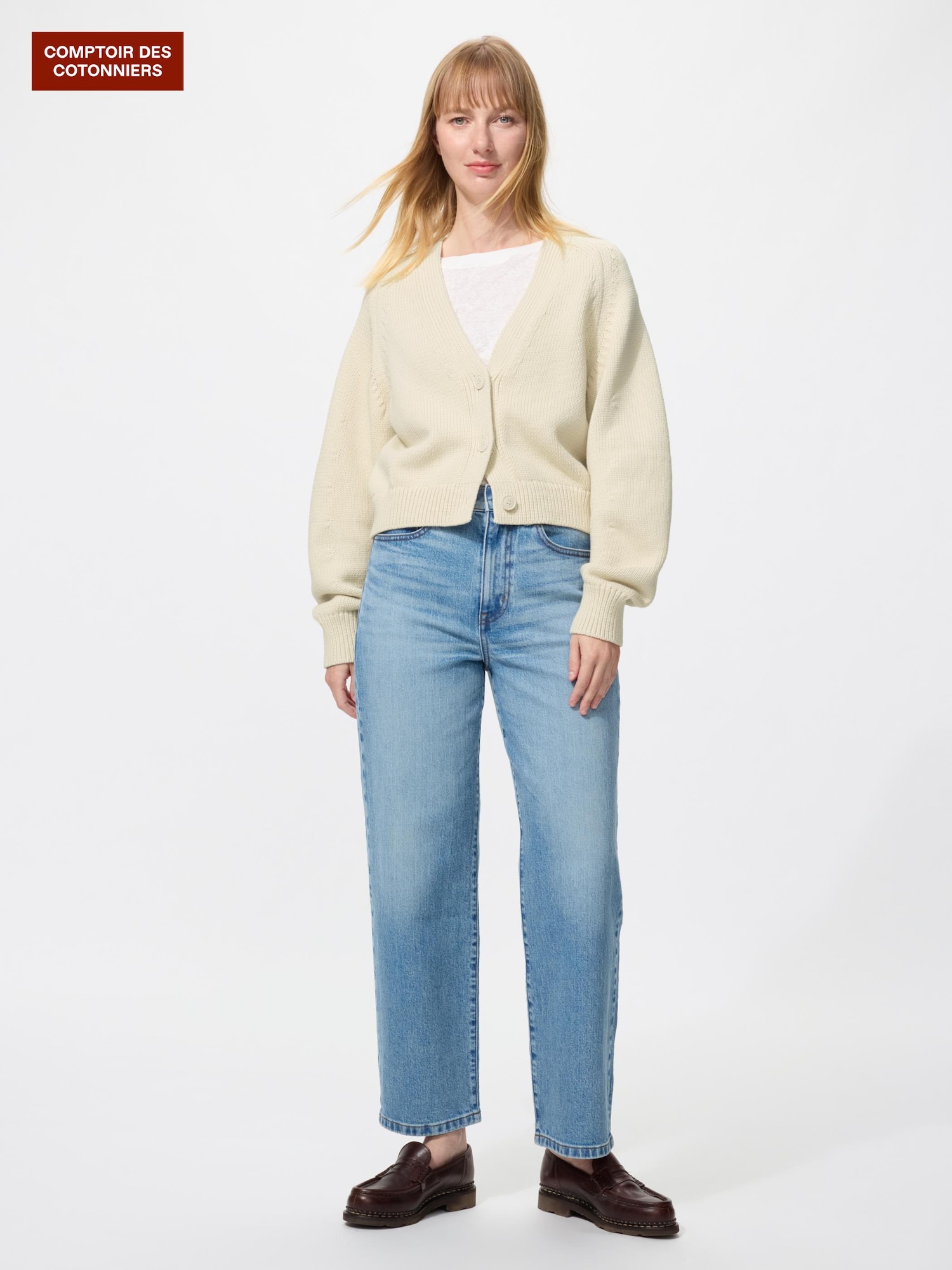 Джинсы высокая посадка прямые — UNIQLO
