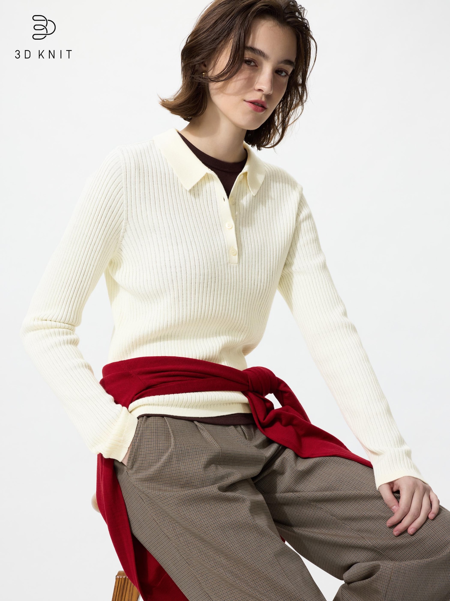 3D мериносовый рубчатый поло-свитер — UNIQLO