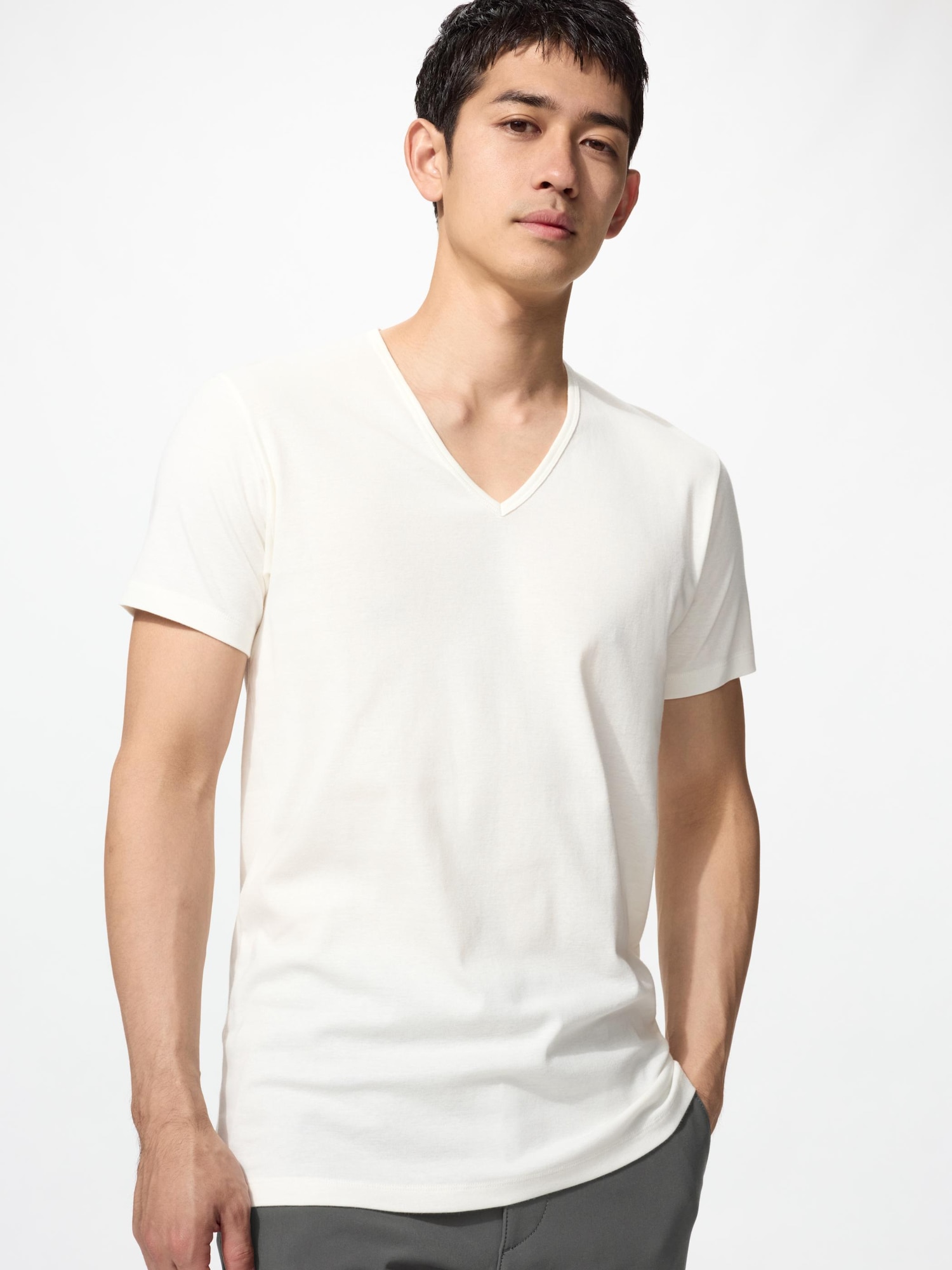 Хлопковая футболка V-образный вырез/2 шт. — UNIQLO