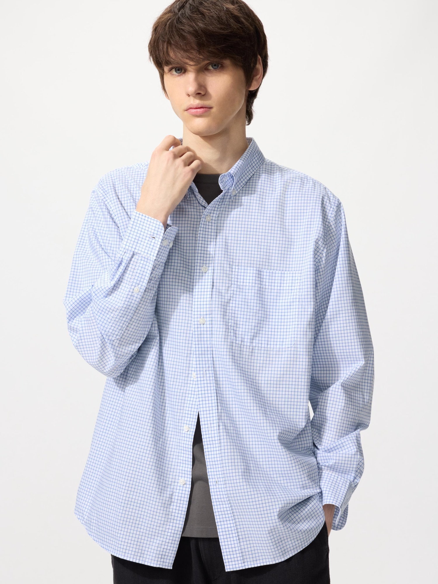 Рубашка из поплина/клетка/button-down — UNIQLO