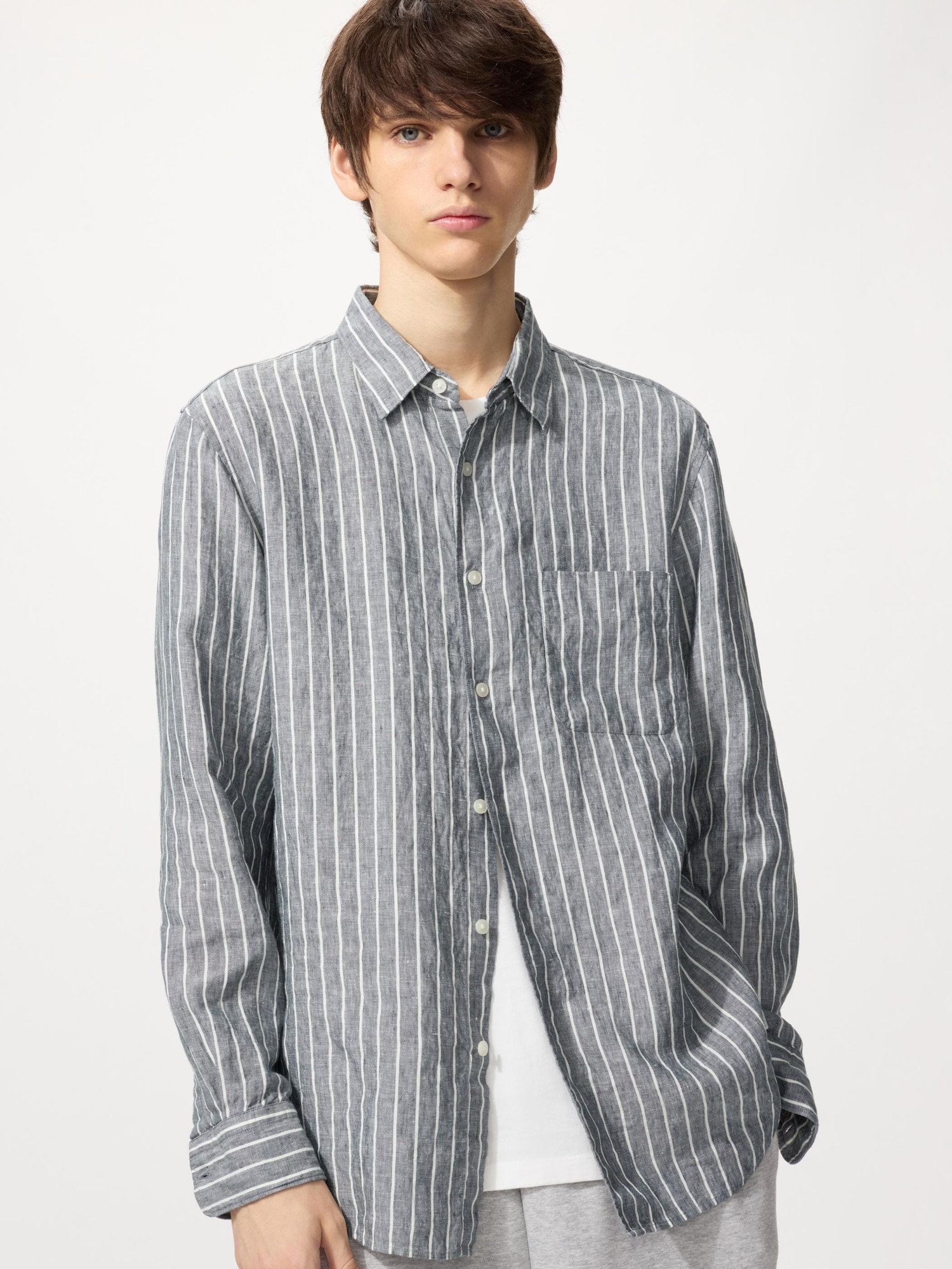 Рубашка из премиального льна/полоска — UNIQLO