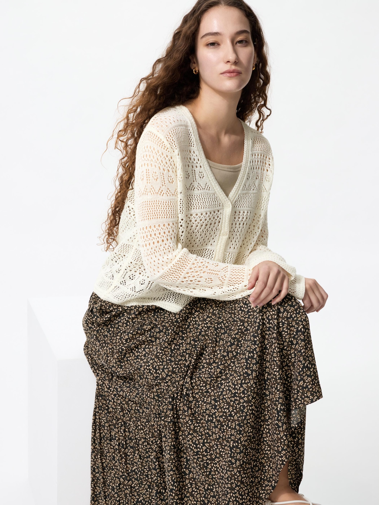 Кардиган V-образный ажурный — UNIQLO