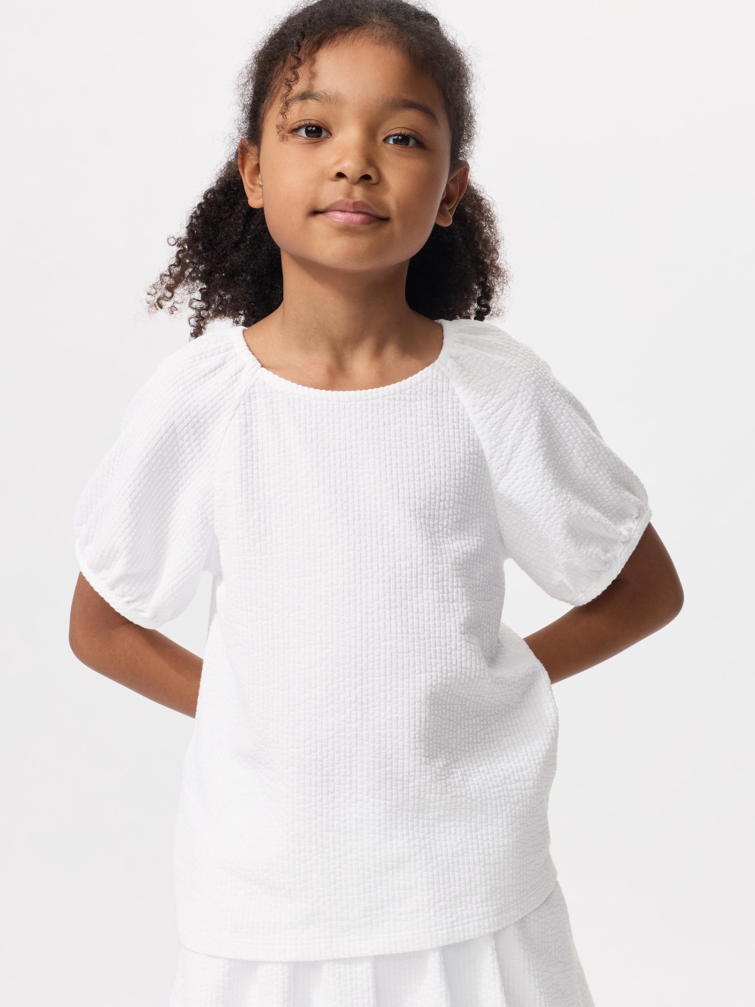 GIRLS Футболка пышный рукав с шиарсакером — UNIQLO