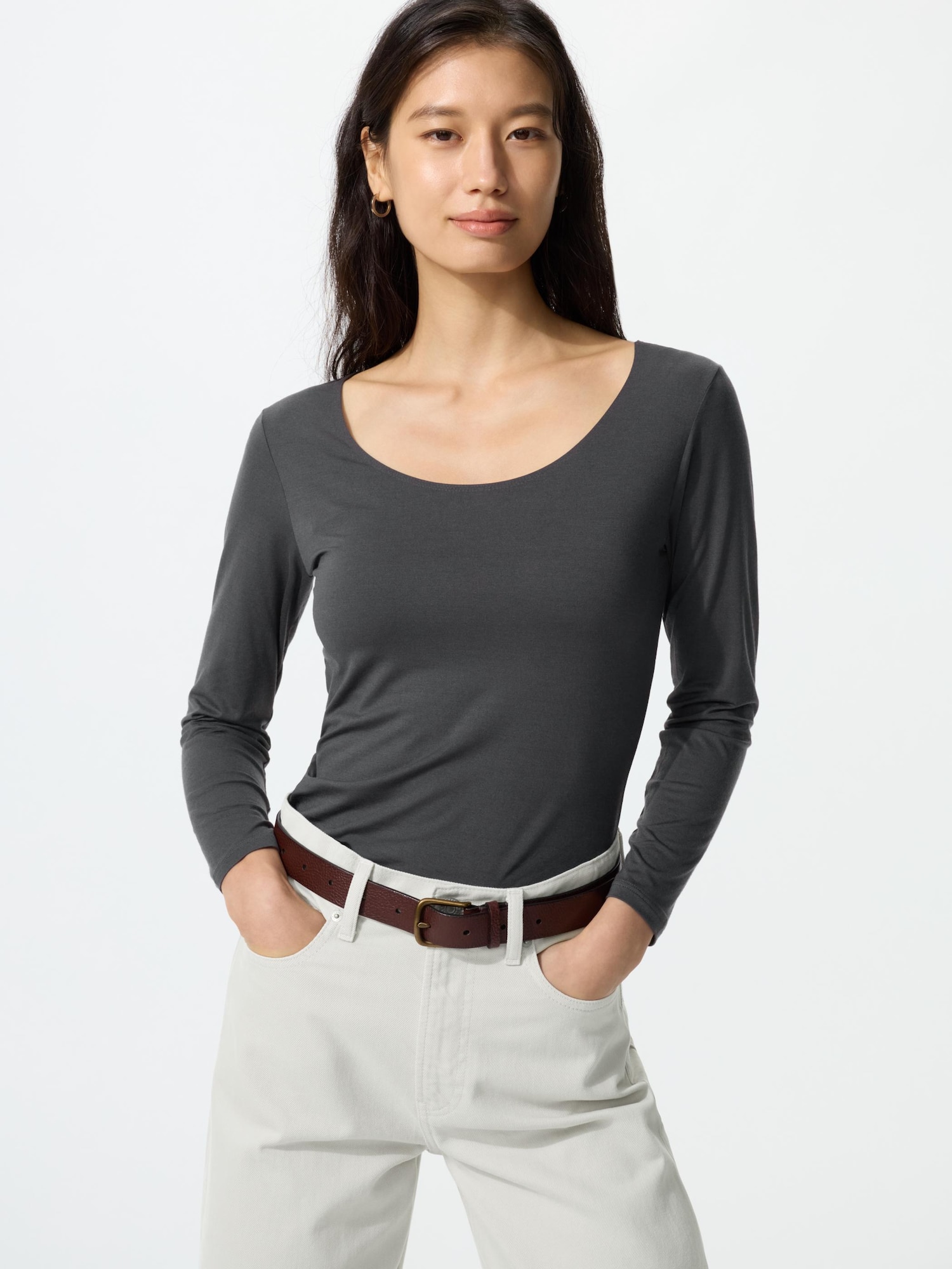 HEATTECH футболка с U-вырезом, рукав 7/8 — UNIQLO