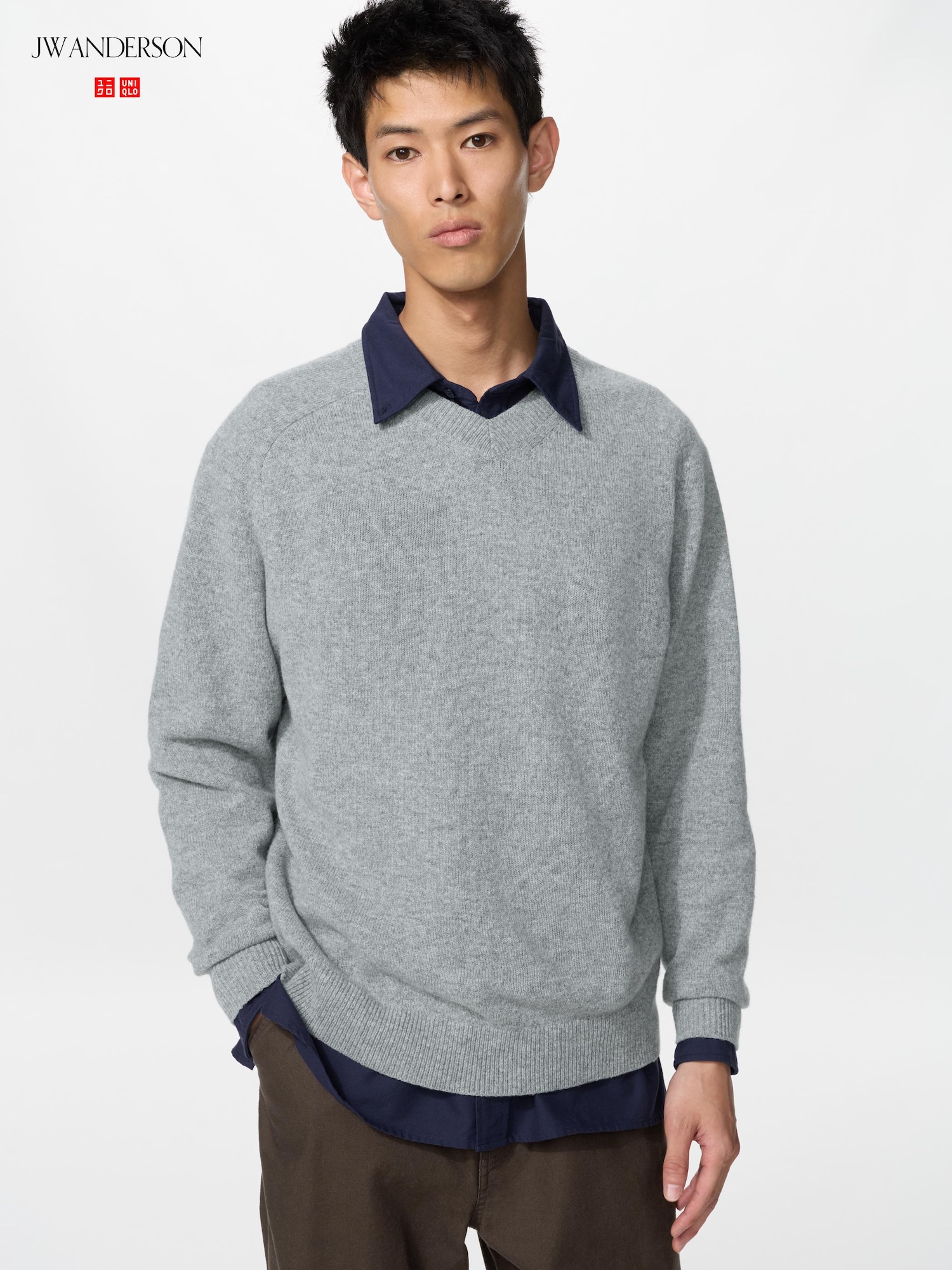 Свитер с V-образным вырезом из овечьей шерсти — UNIQLO