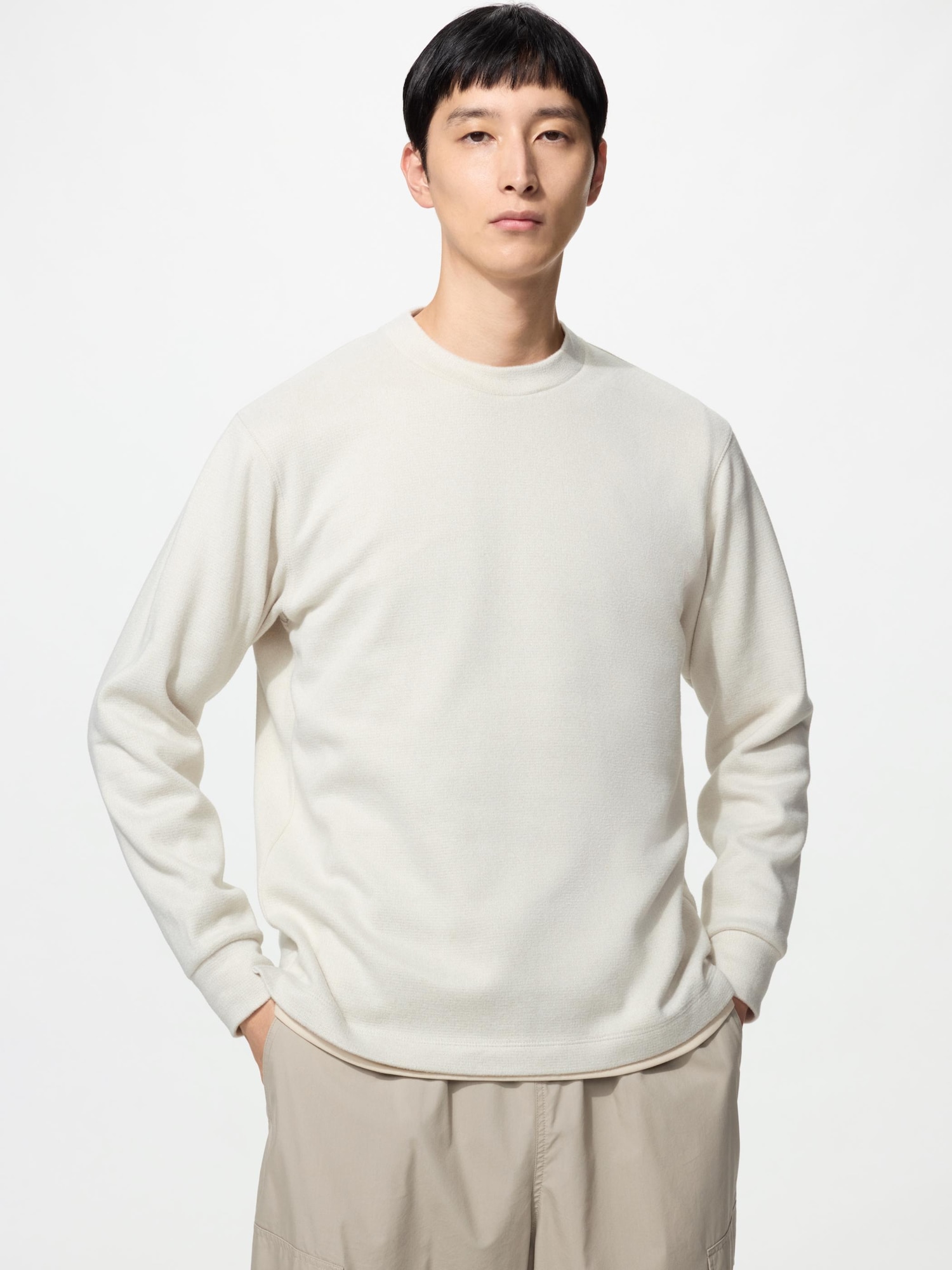 Флисовая трикотажная футболка с круглым вырезом — UNIQLO
