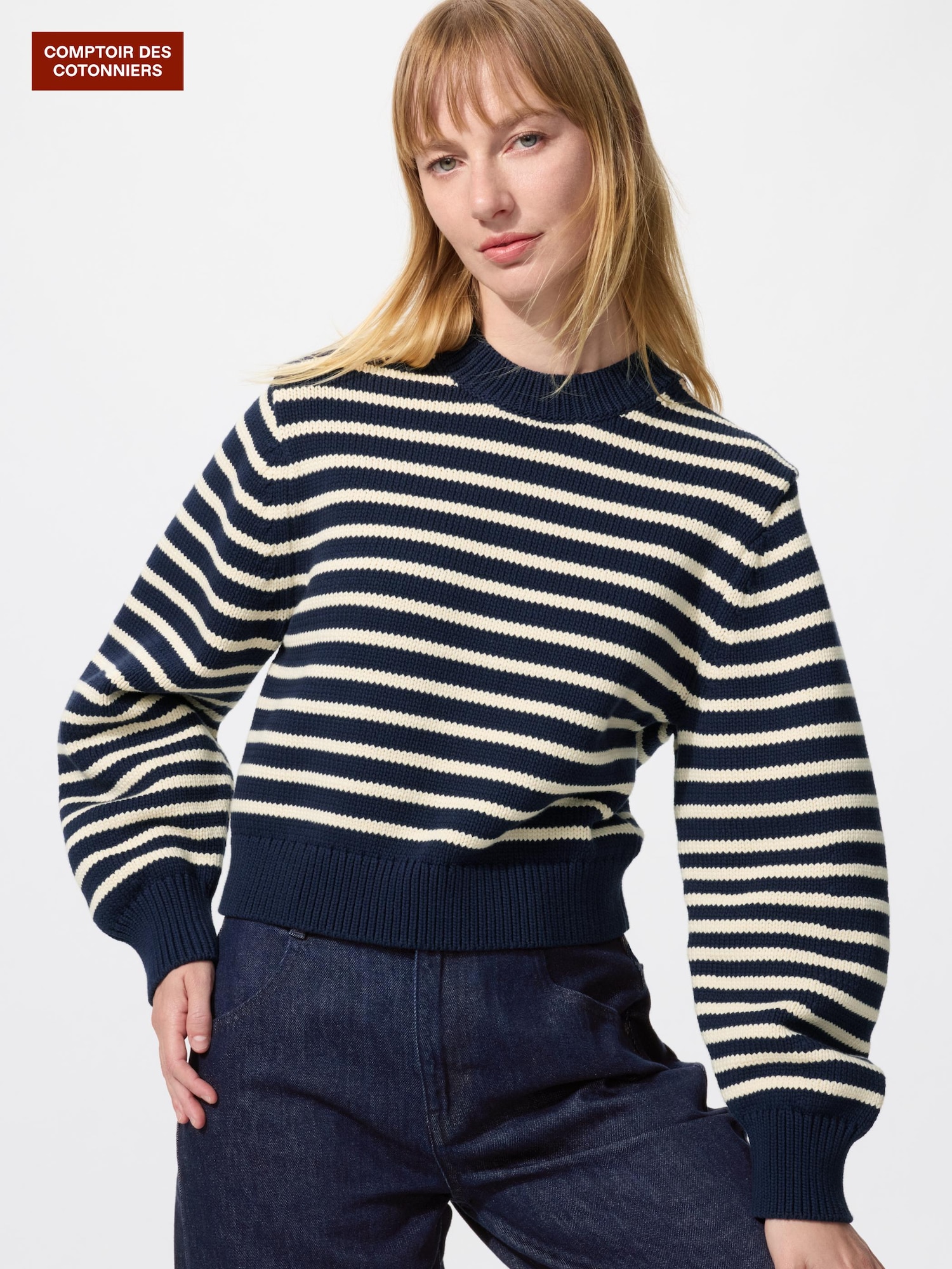 Свитер укороченный хлопковый смешанный — UNIQLO