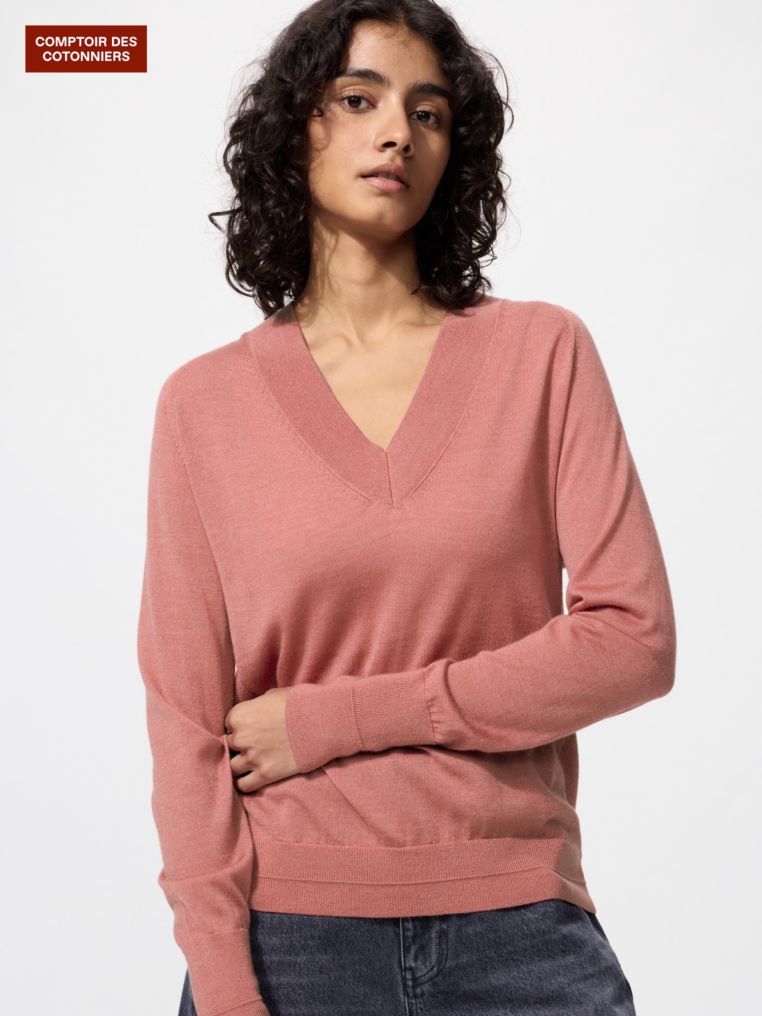 Свитер V-образный мерино-шелк — UNIQLO