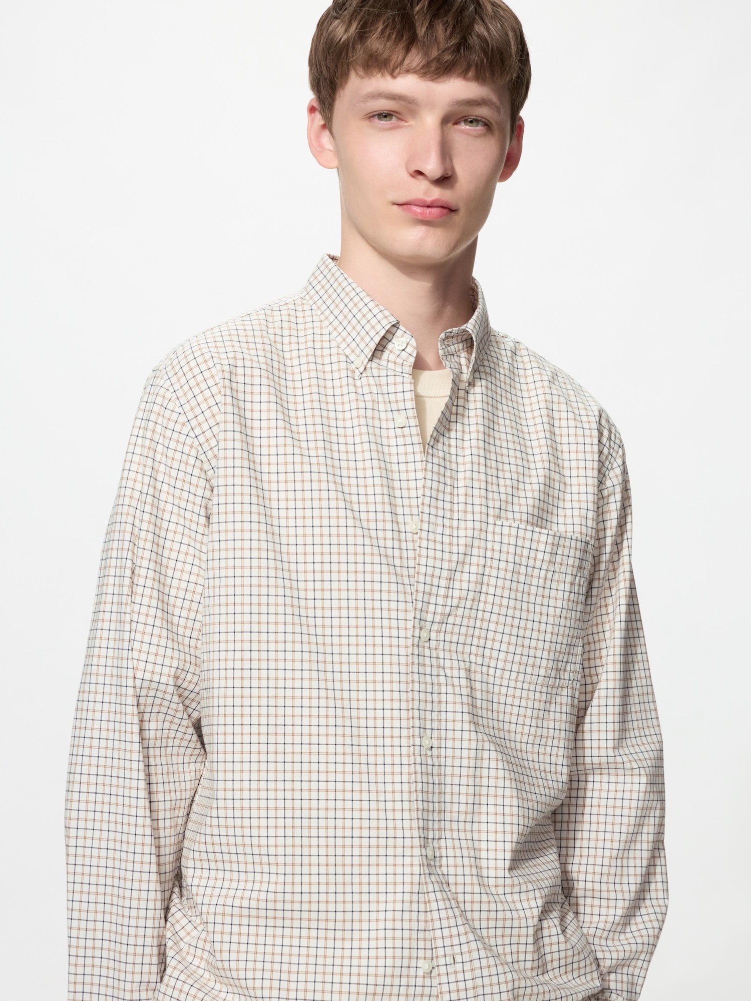 Рубашка из поплина/клетка/button-down — UNIQLO