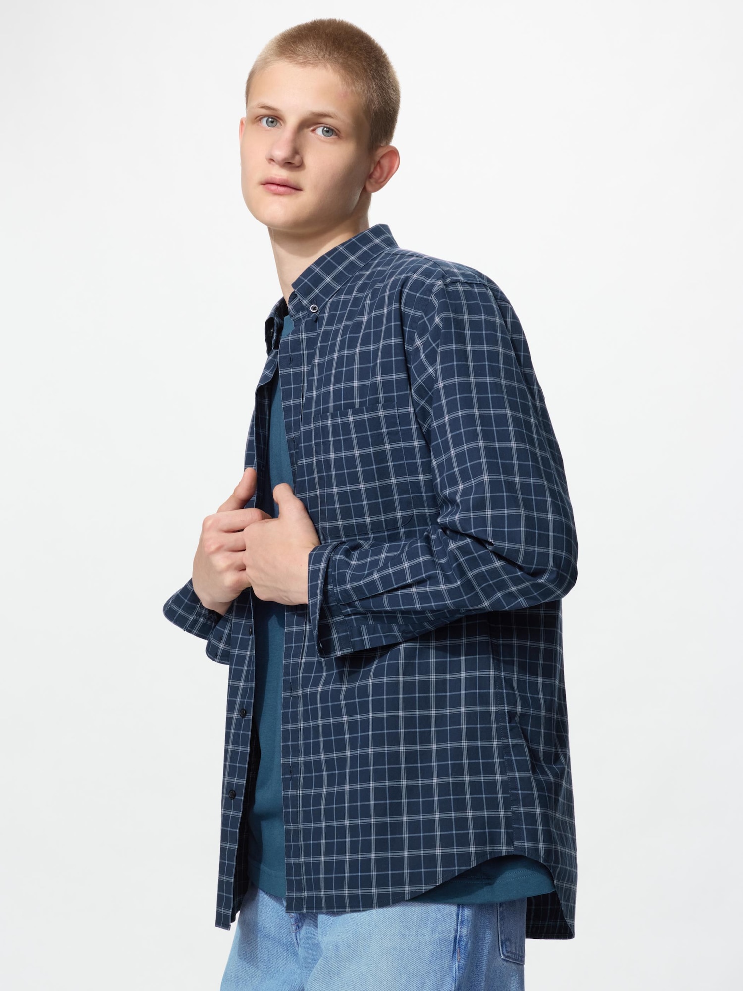 Рубашка из поплина/клетка/button-down — UNIQLO