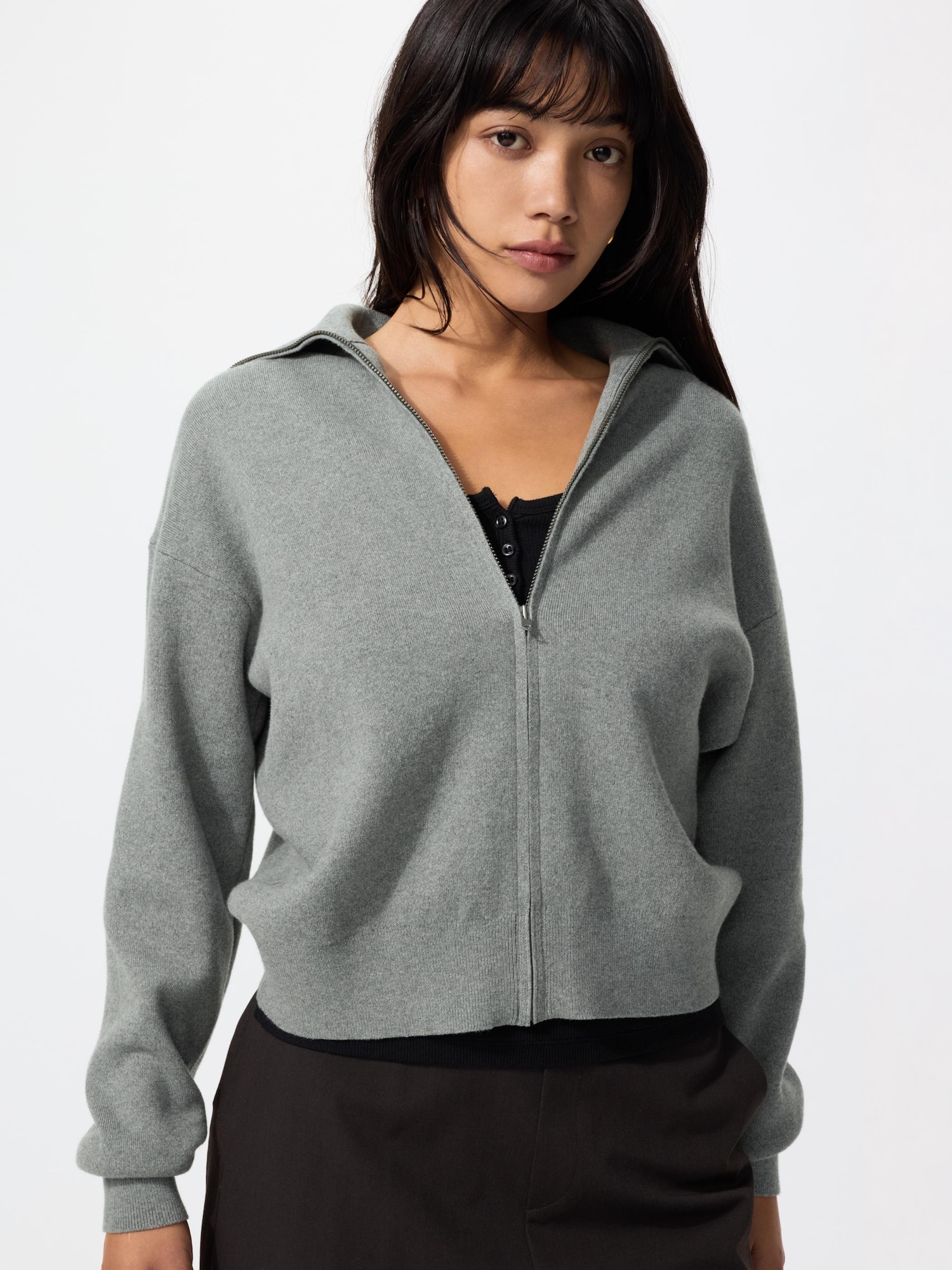 Кардиган на молнии из гладкого хлопка — UNIQLO
