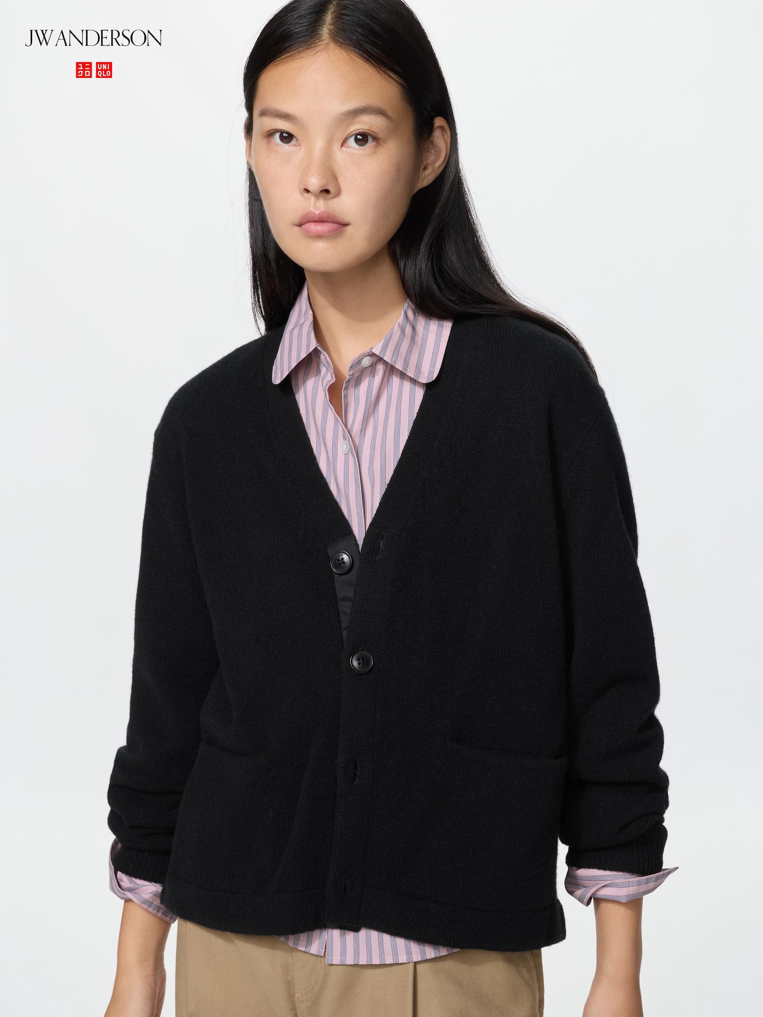 Короткий кардиган с V-образным вырезом из овечьей шерсти — UNIQLO