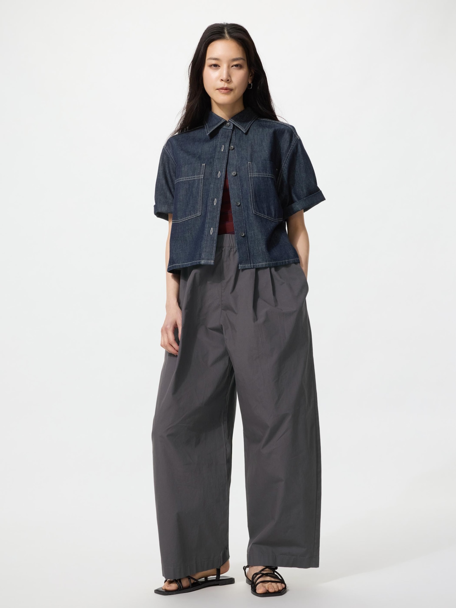 Хлопковые объемные легкие брюки — UNIQLO