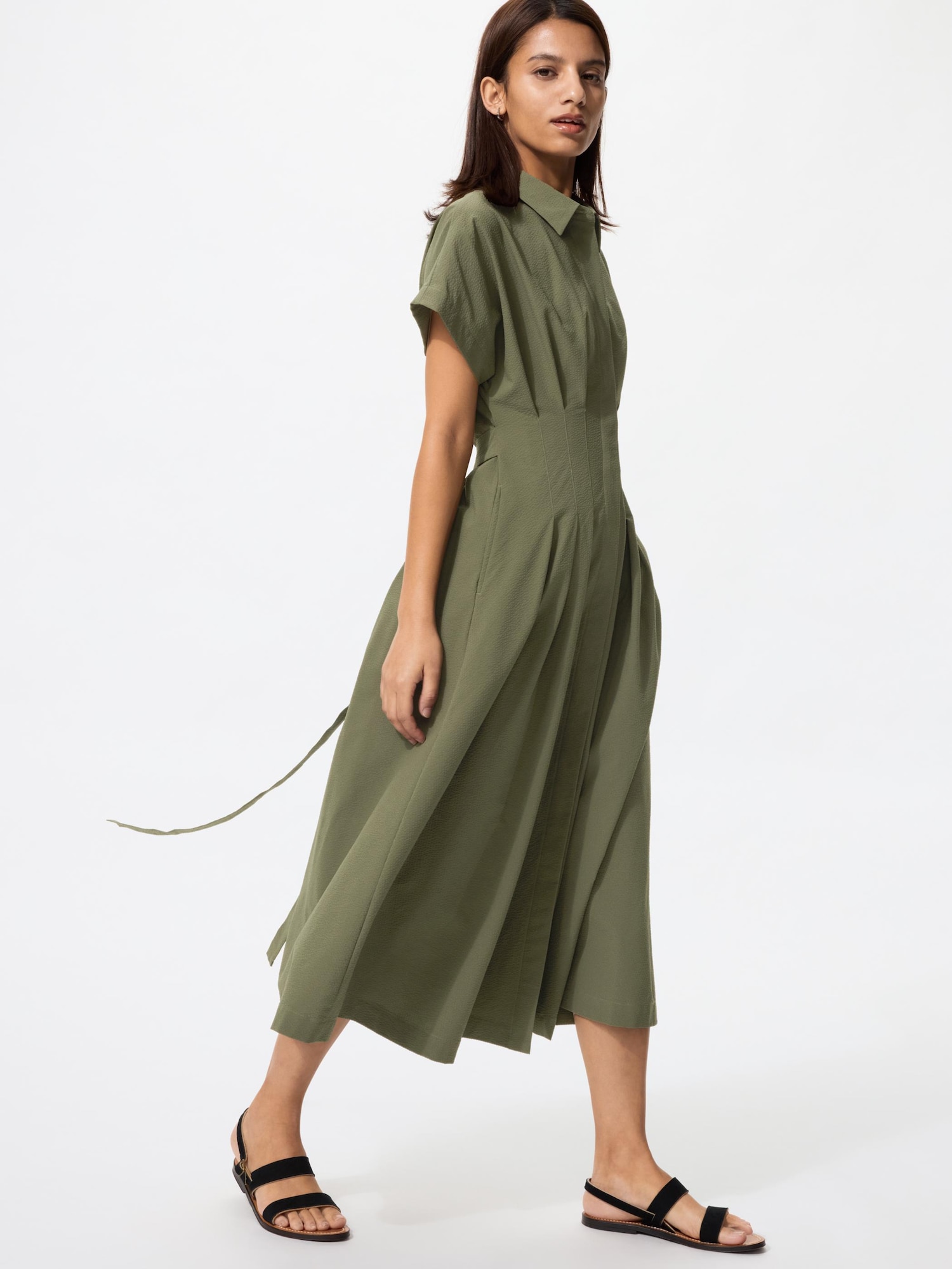 Сиасаккеровое платье-рубашка, короткое — UNIQLO