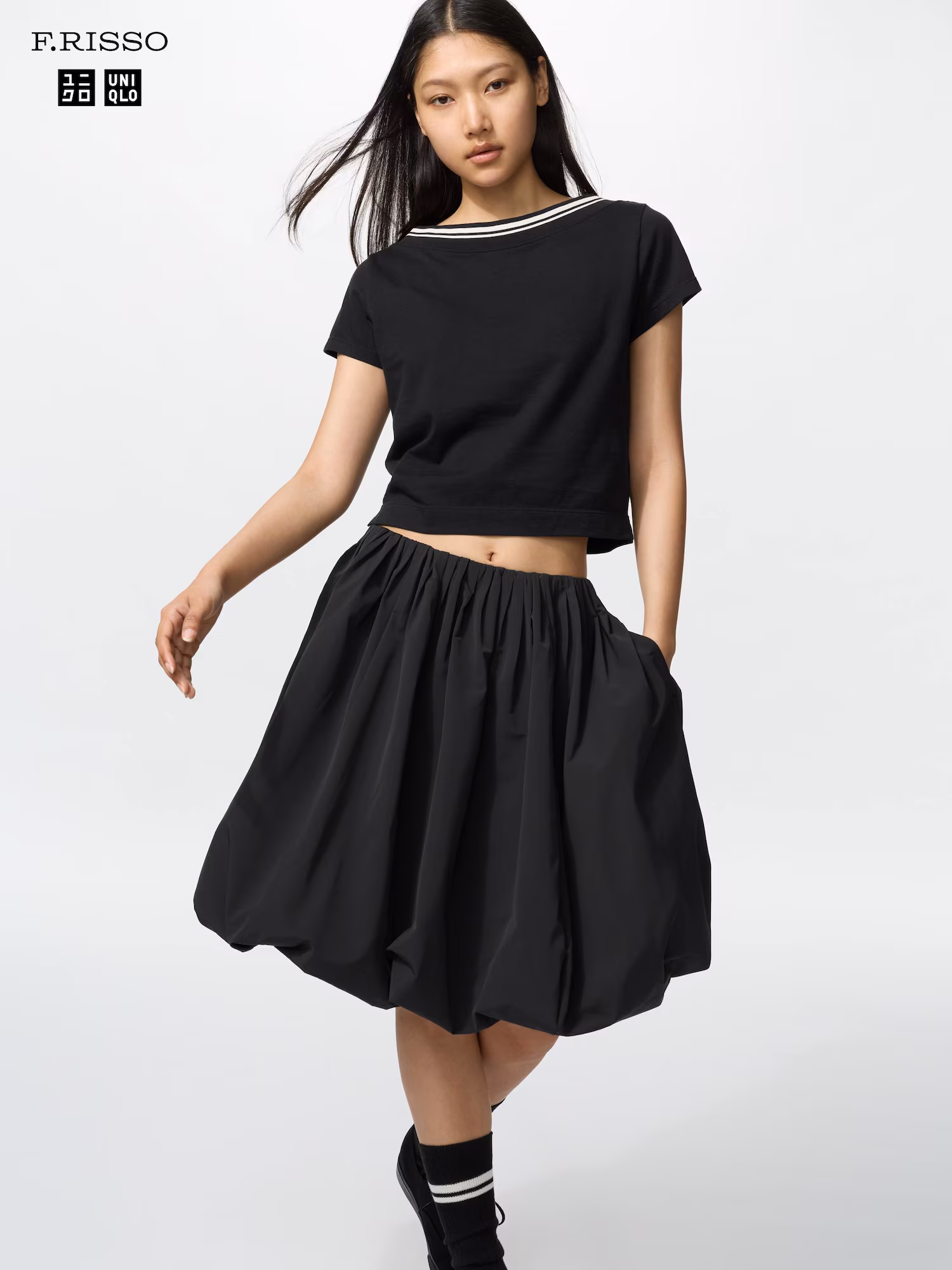 Футболка с лодочным вырезом — UNIQLO