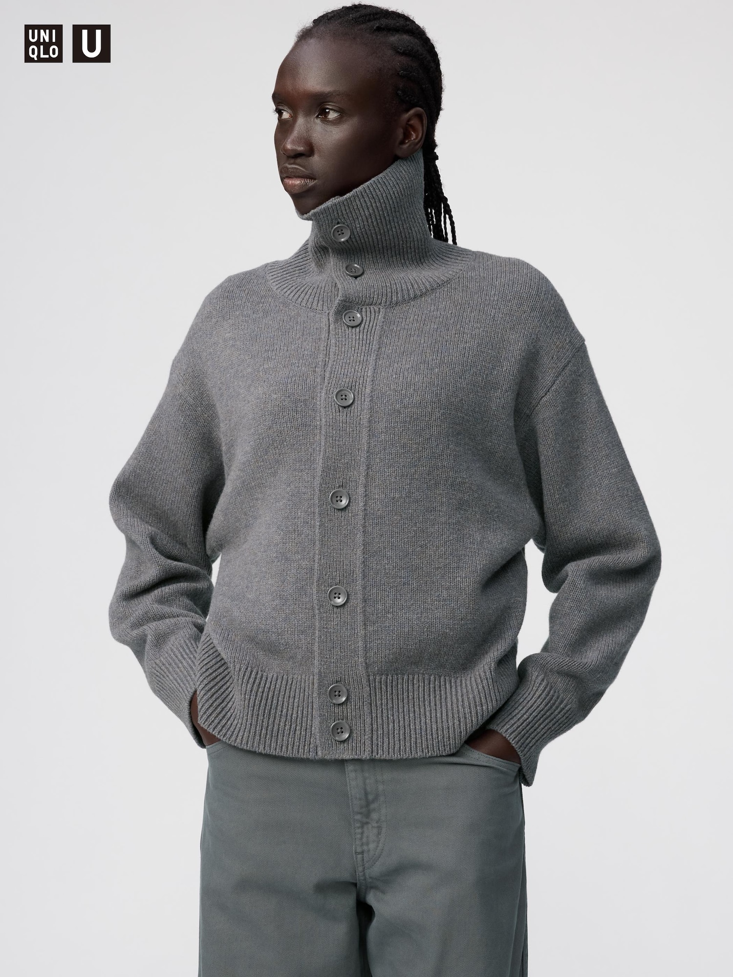 Кардиган с стоячим воротником из овечьей шерсти — UNIQLO