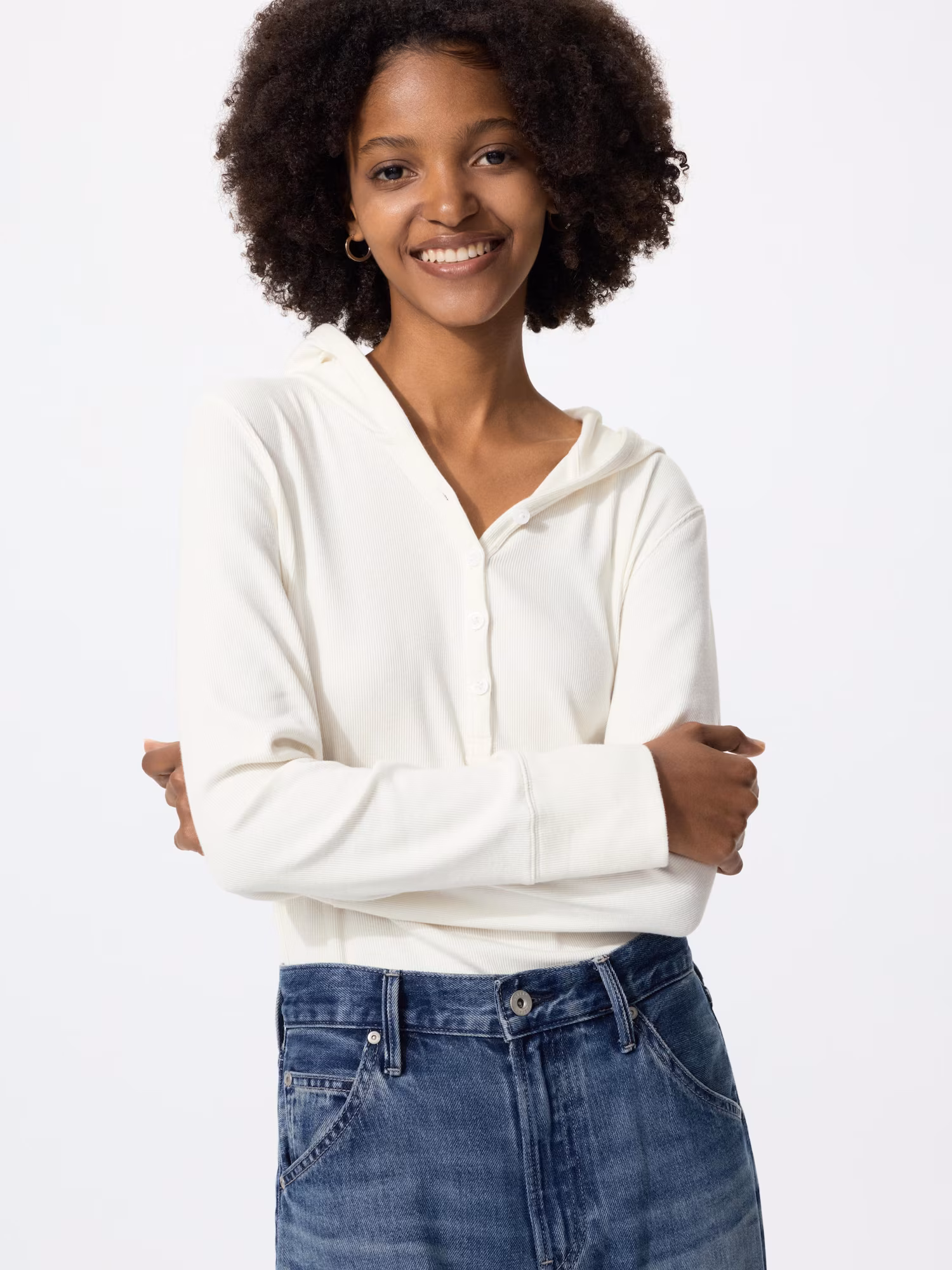 Футболка с капюшоном и рубчиком — UNIQLO