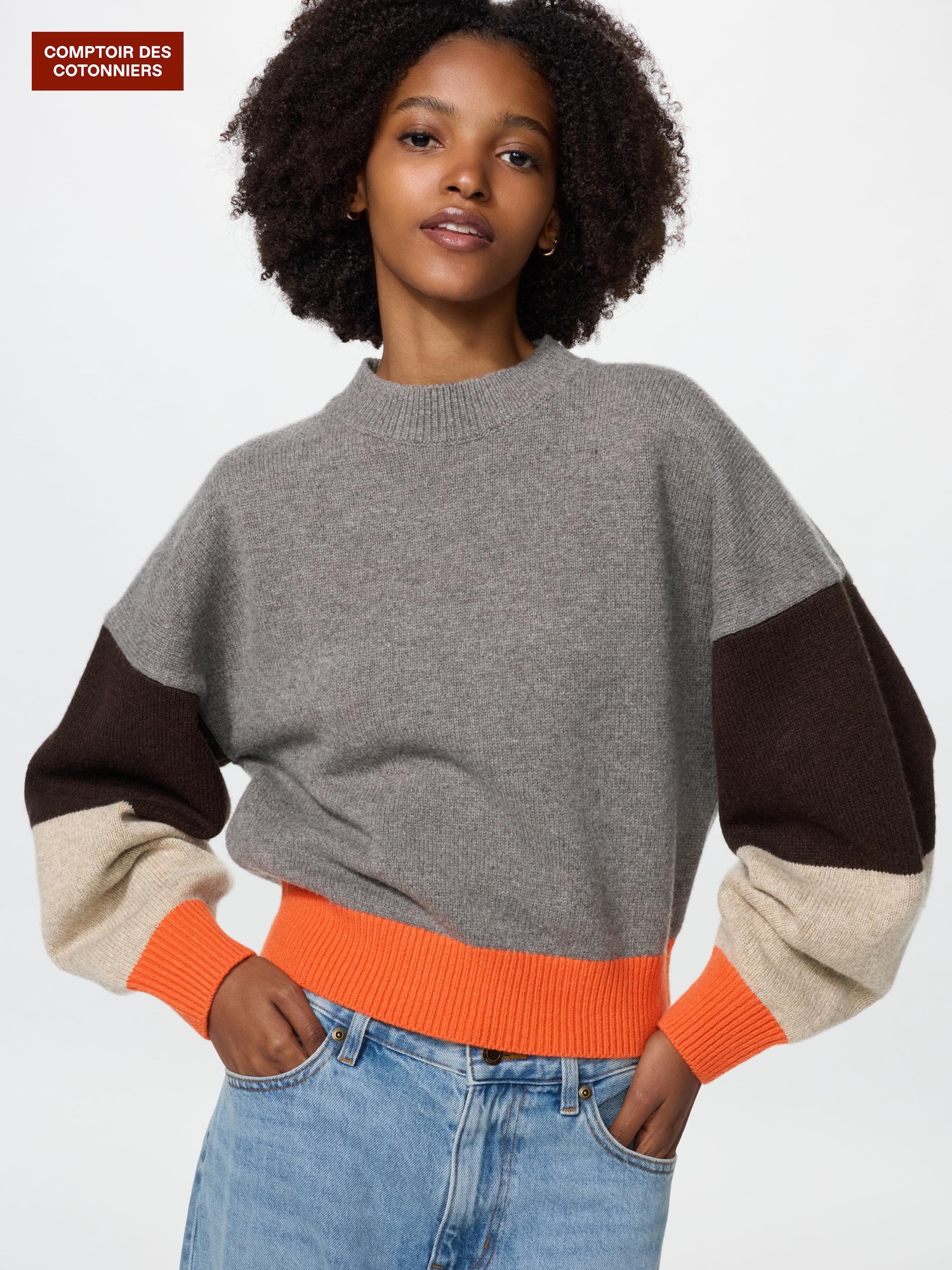 Свитер колорблок из шерсти — UNIQLO