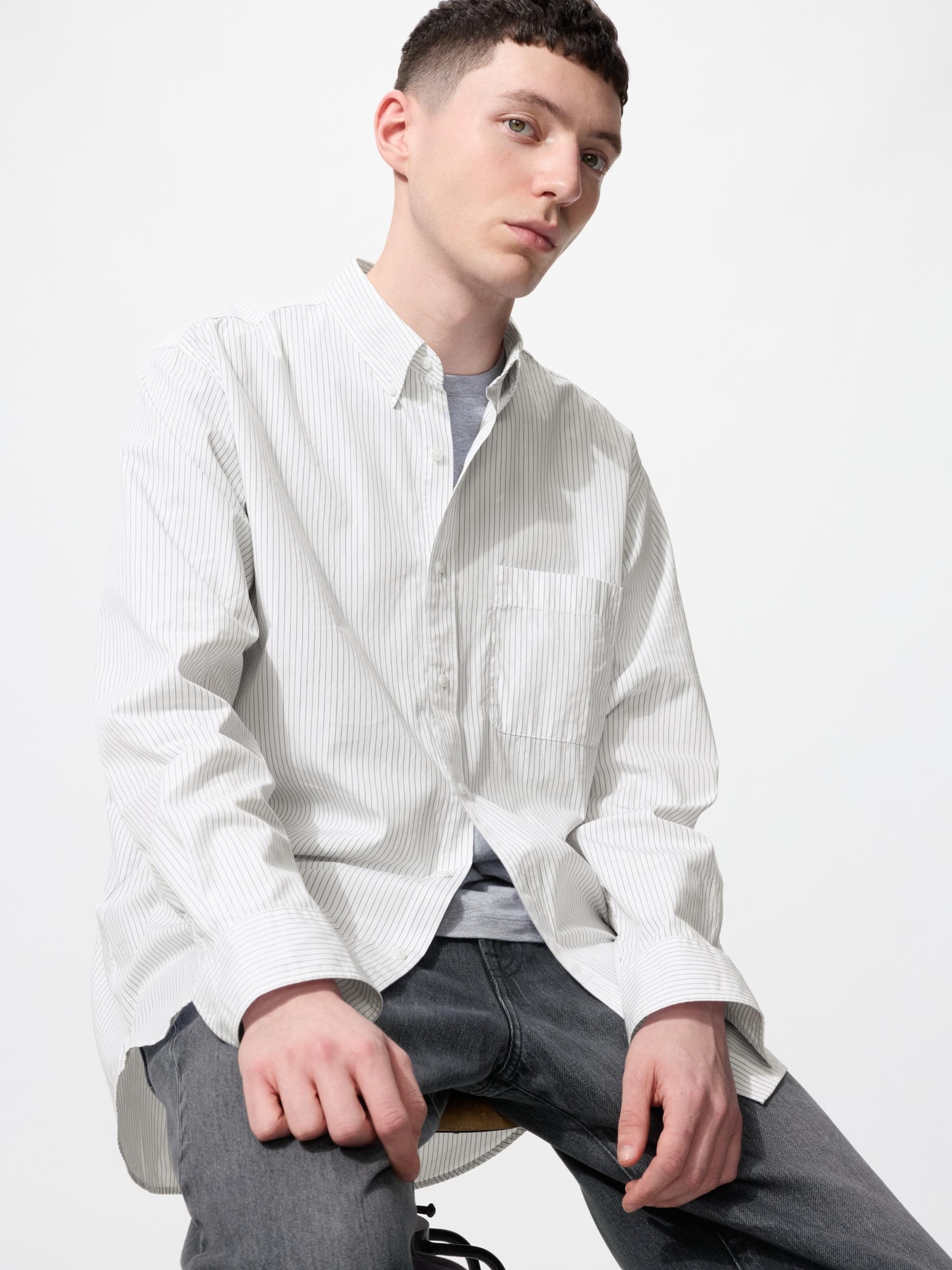 Рубашка из поплина/полоска/button-down — UNIQLO
