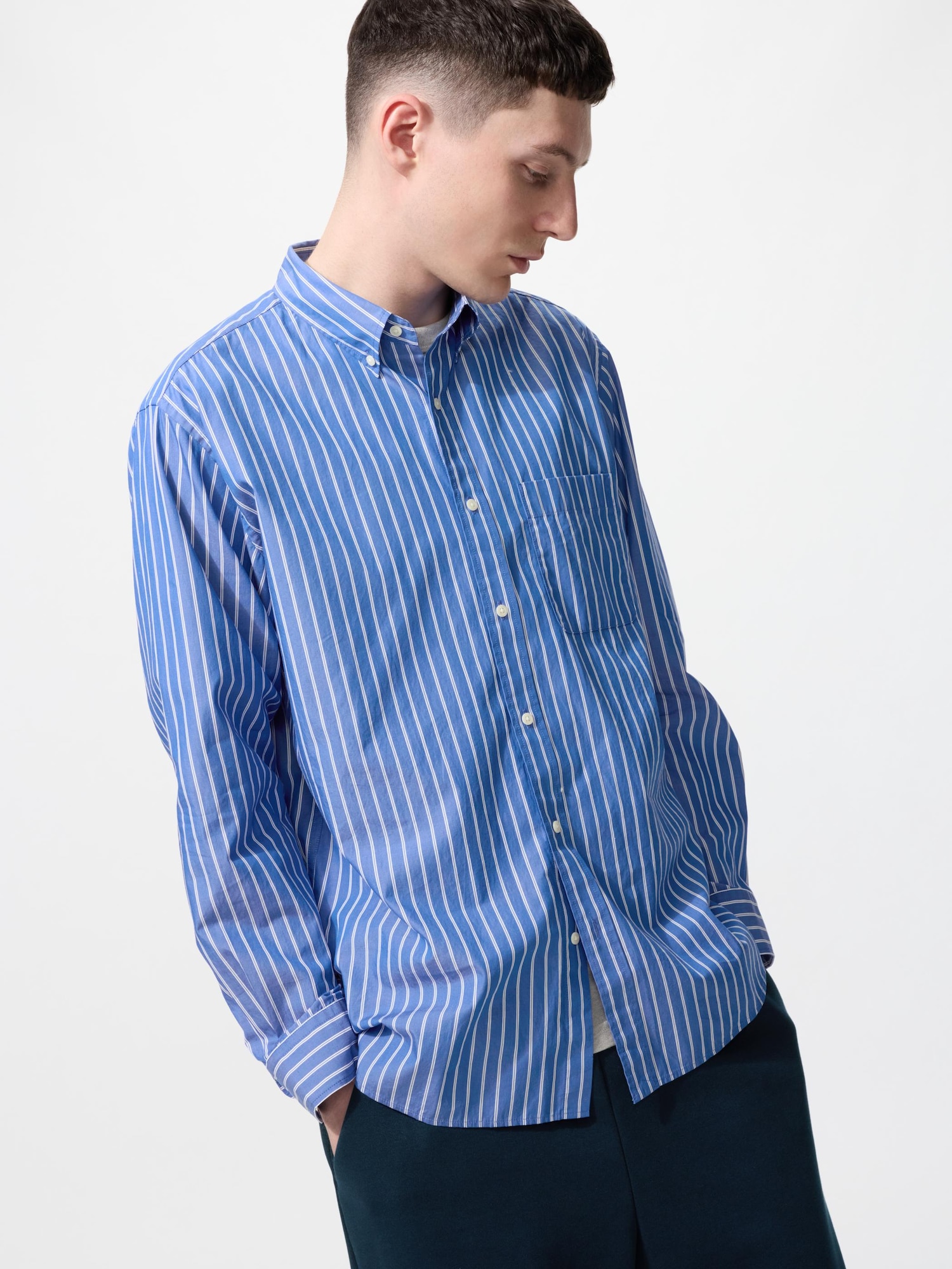 Рубашка из поплина/полоска/button-down — UNIQLO