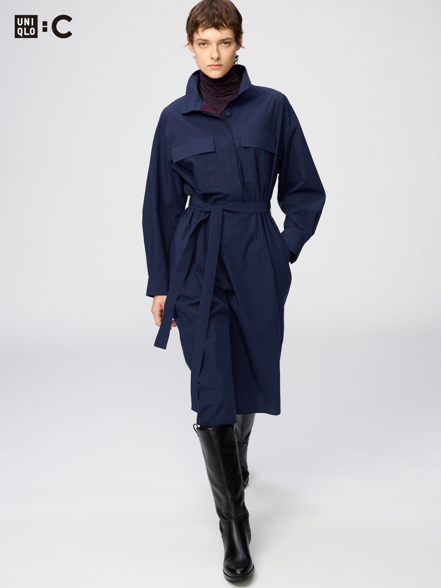 Котоновое платье с стоячим воротником — UNIQLO