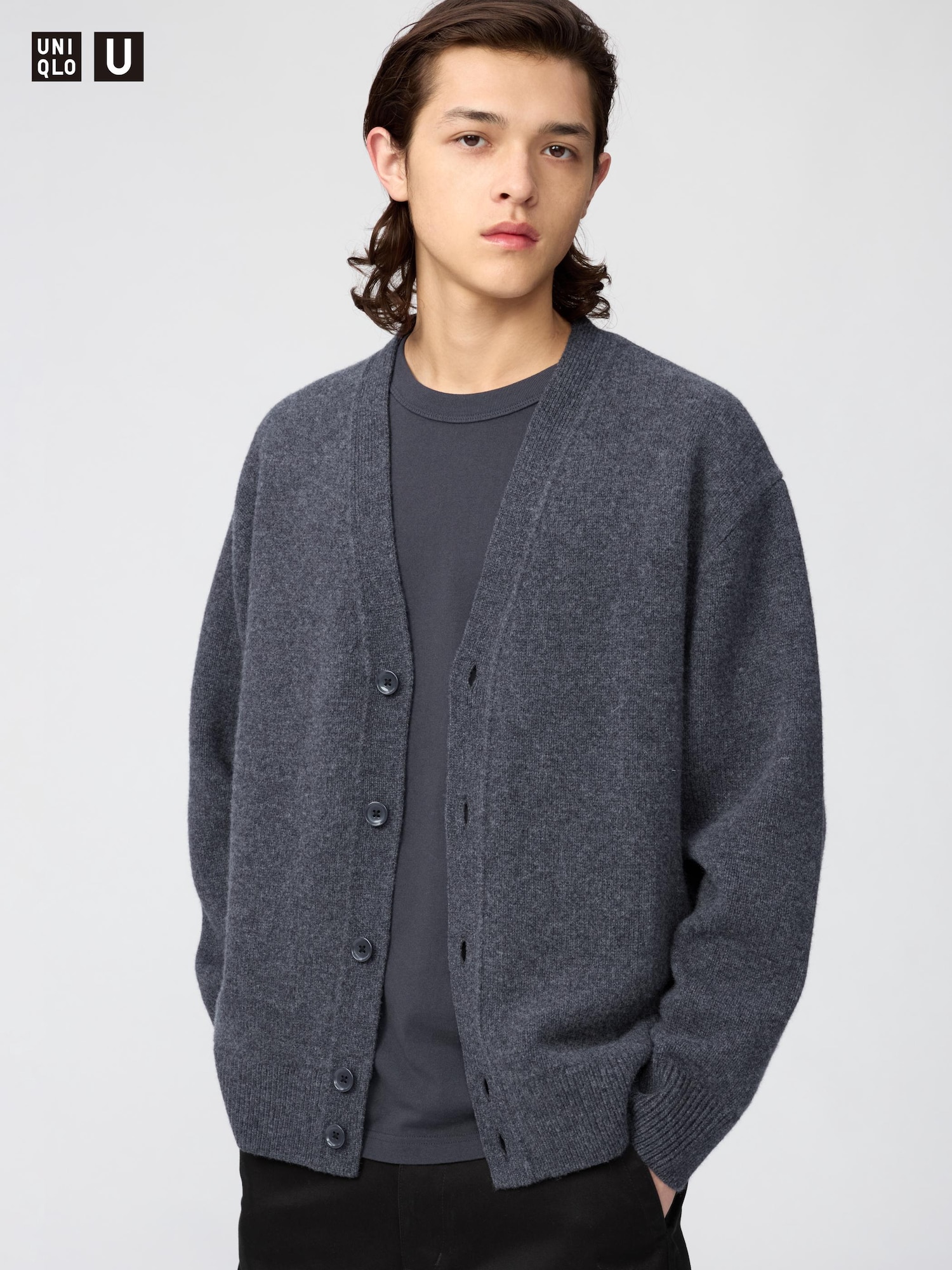 Кардиган с V-образным вырезом из овечьей шерсти — UNIQLO