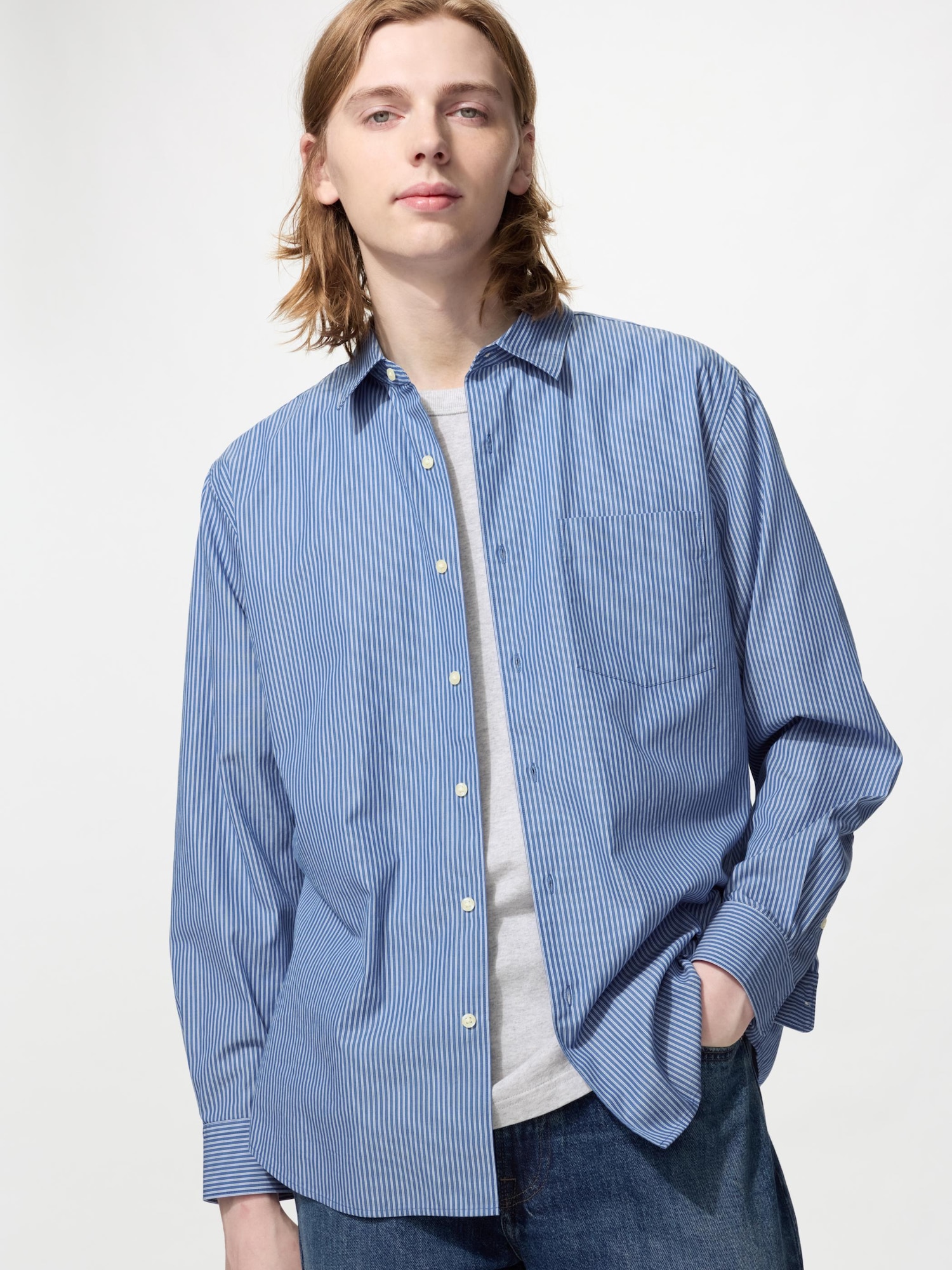 Рубашка из поплина/полоска/классический воротник — UNIQLO