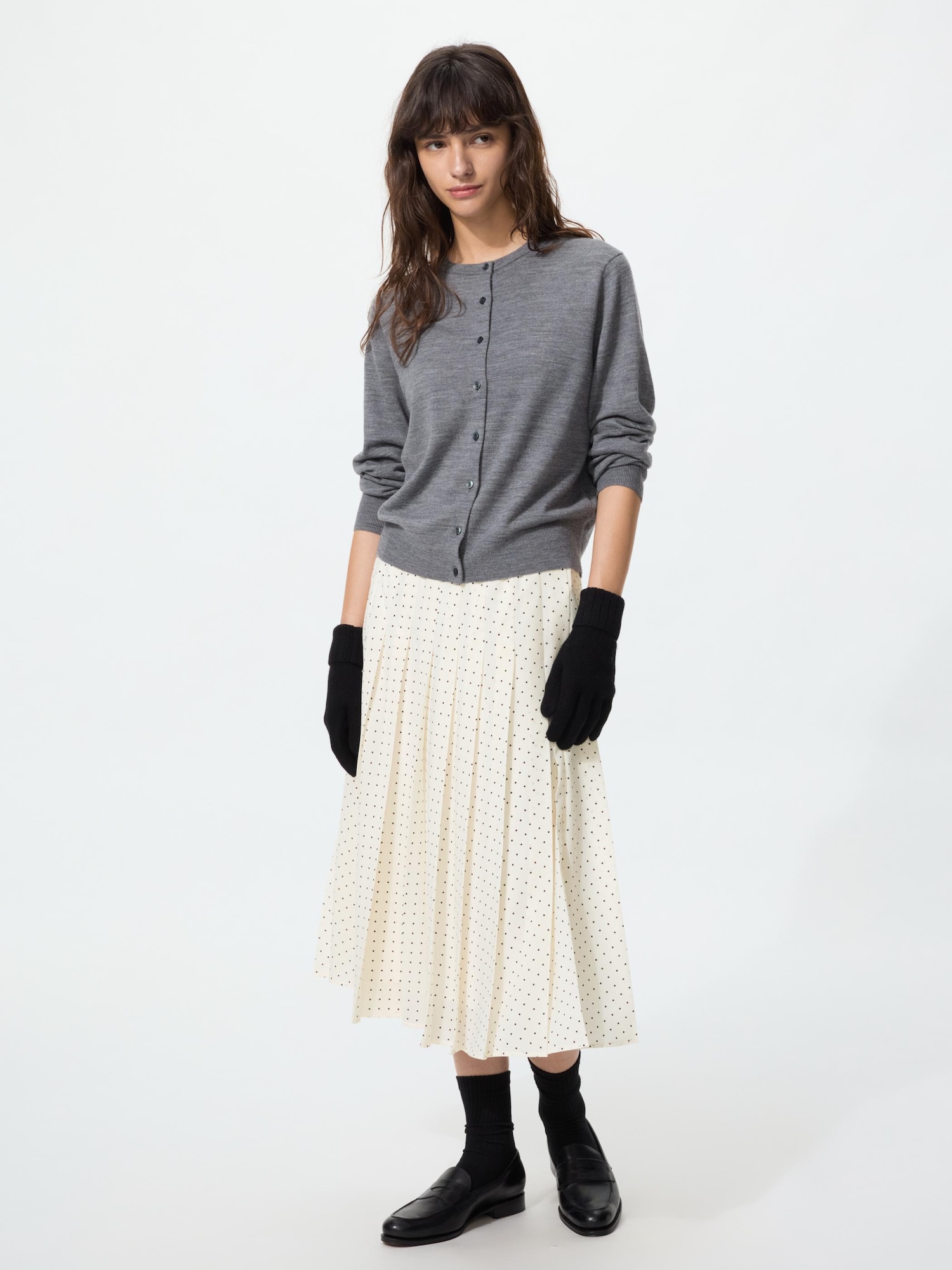 Юбка миди плиссе шифон в горошек — UNIQLO