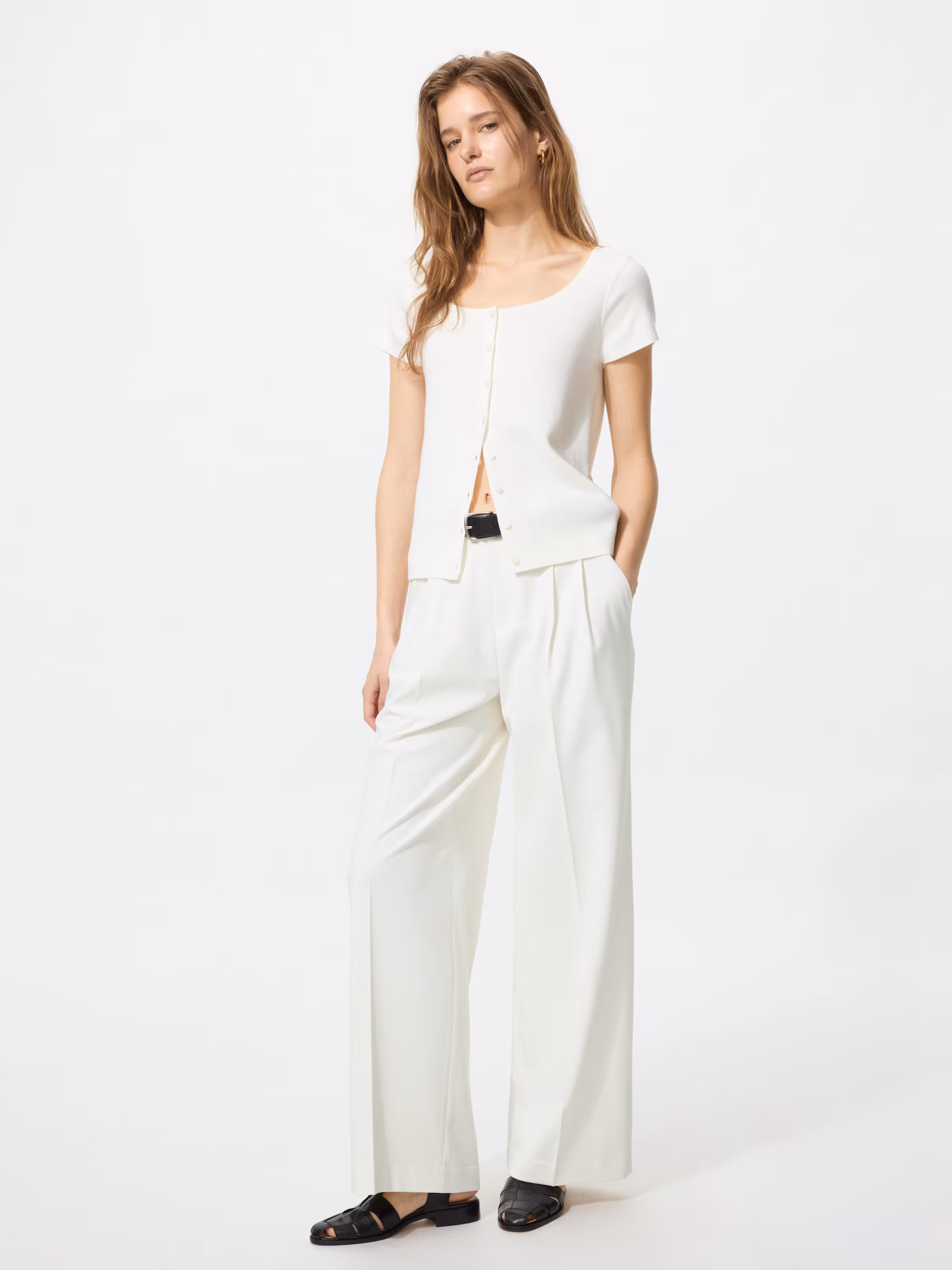 Умные широкие прямые брюки удлиненные — UNIQLO