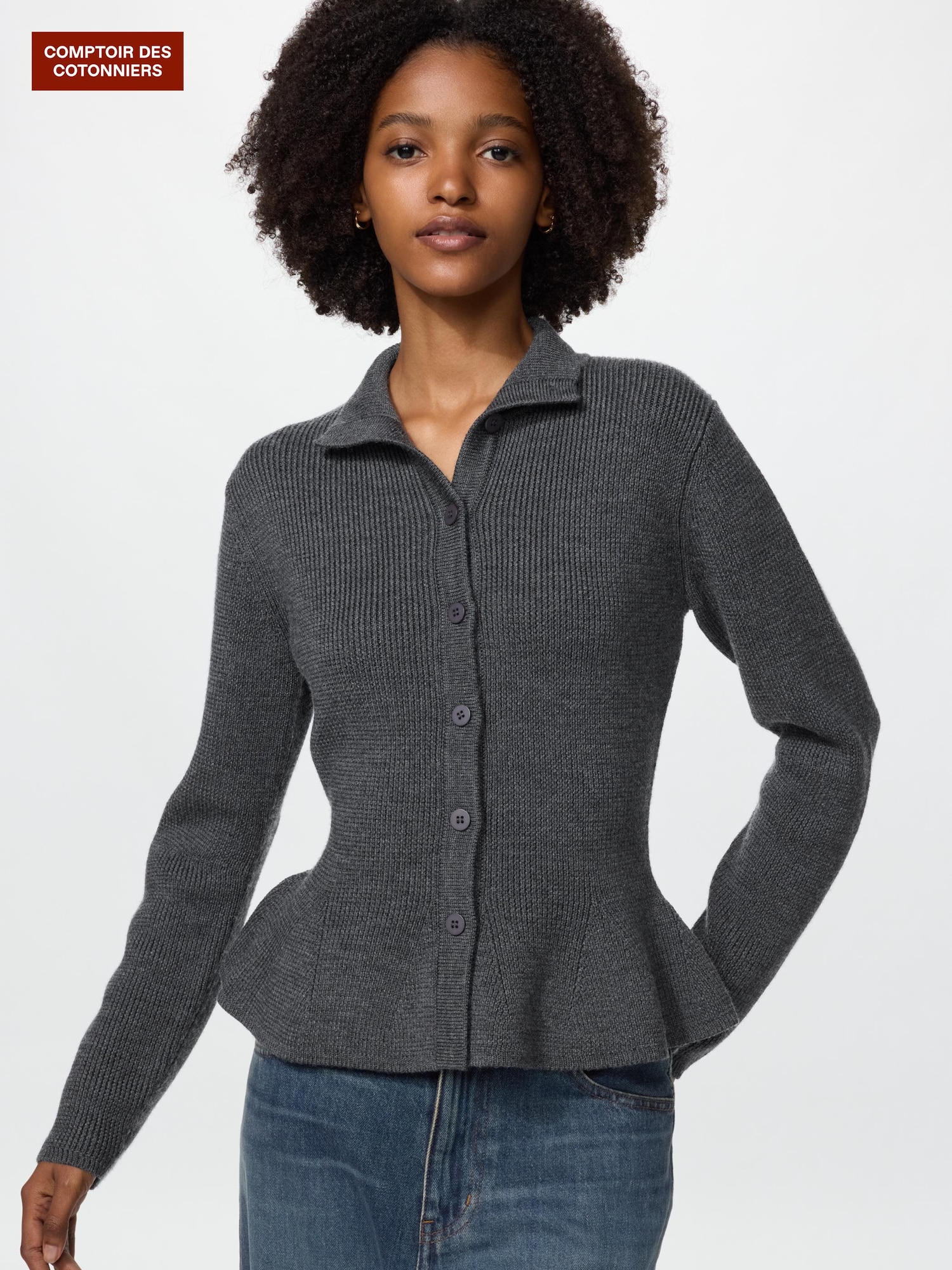 Кардиган с баской из мерино — UNIQLO
