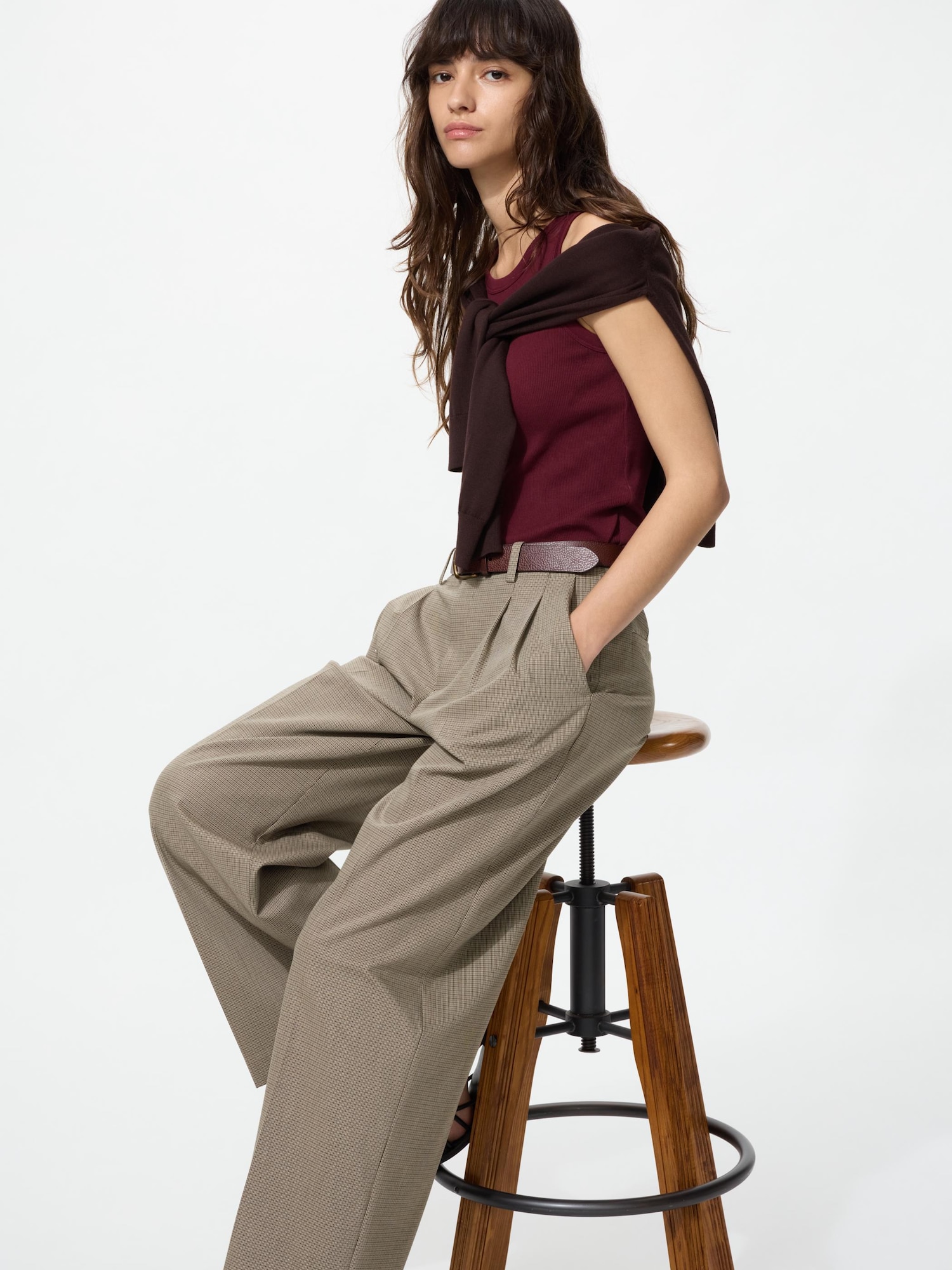 Умные широкие прямые брюки в клетку — UNIQLO
