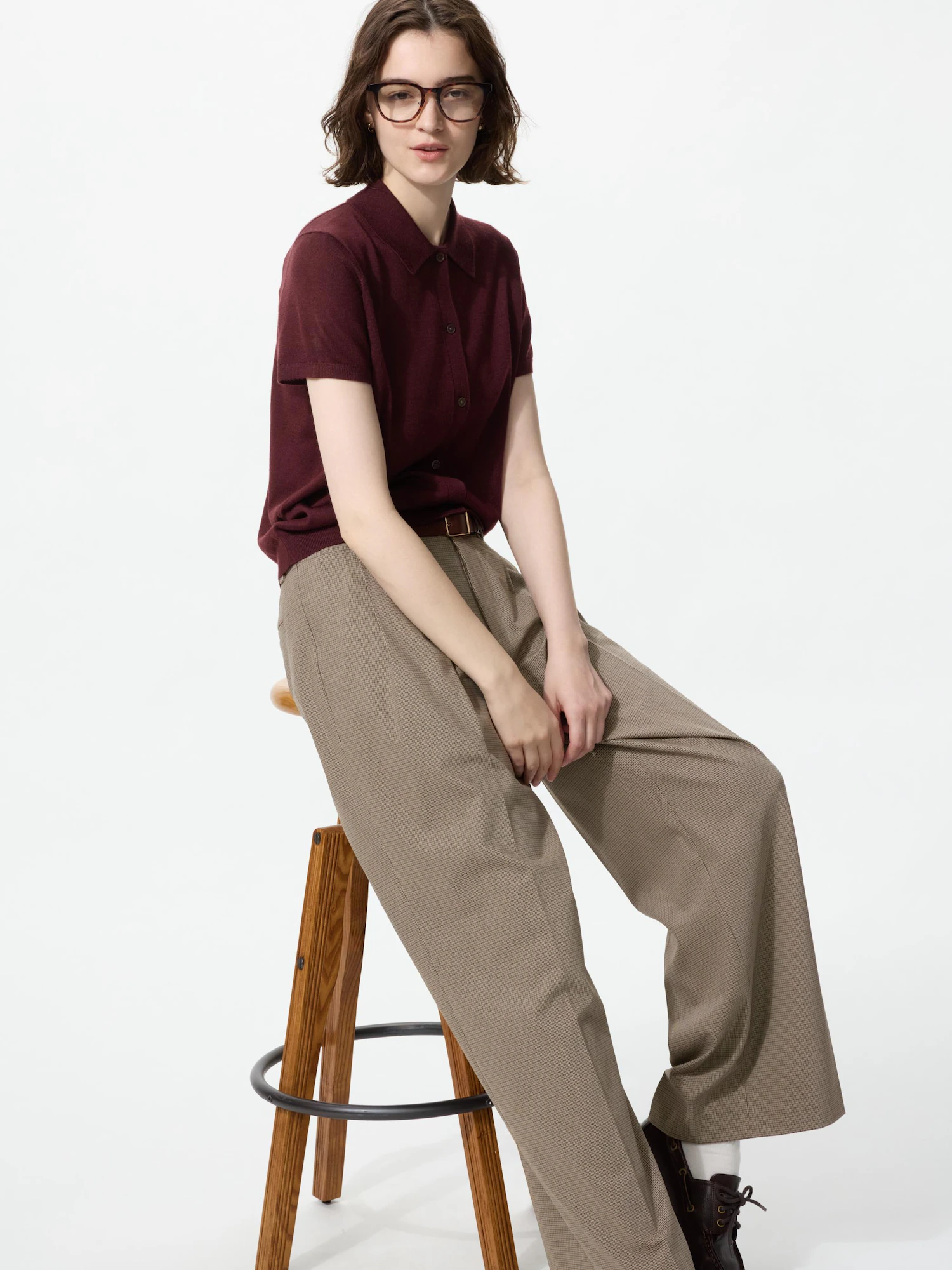 Умные широкие прямые брюки в клетку удлиненные — UNIQLO