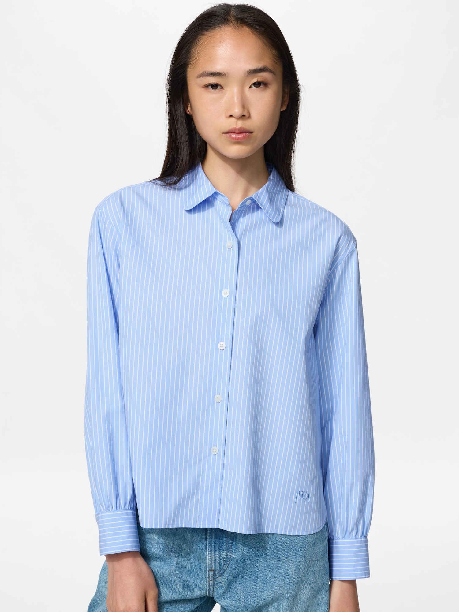 Хлопковая рубашка с объемными рукавами/полоска — UNIQLO