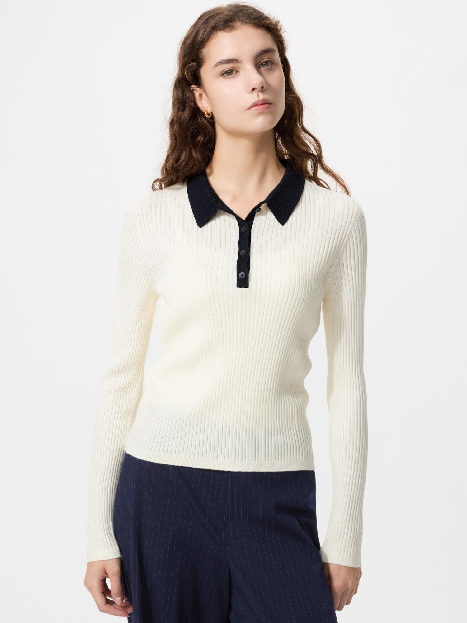 3D мериносовый рубчатый поло-свитер — UNIQLO