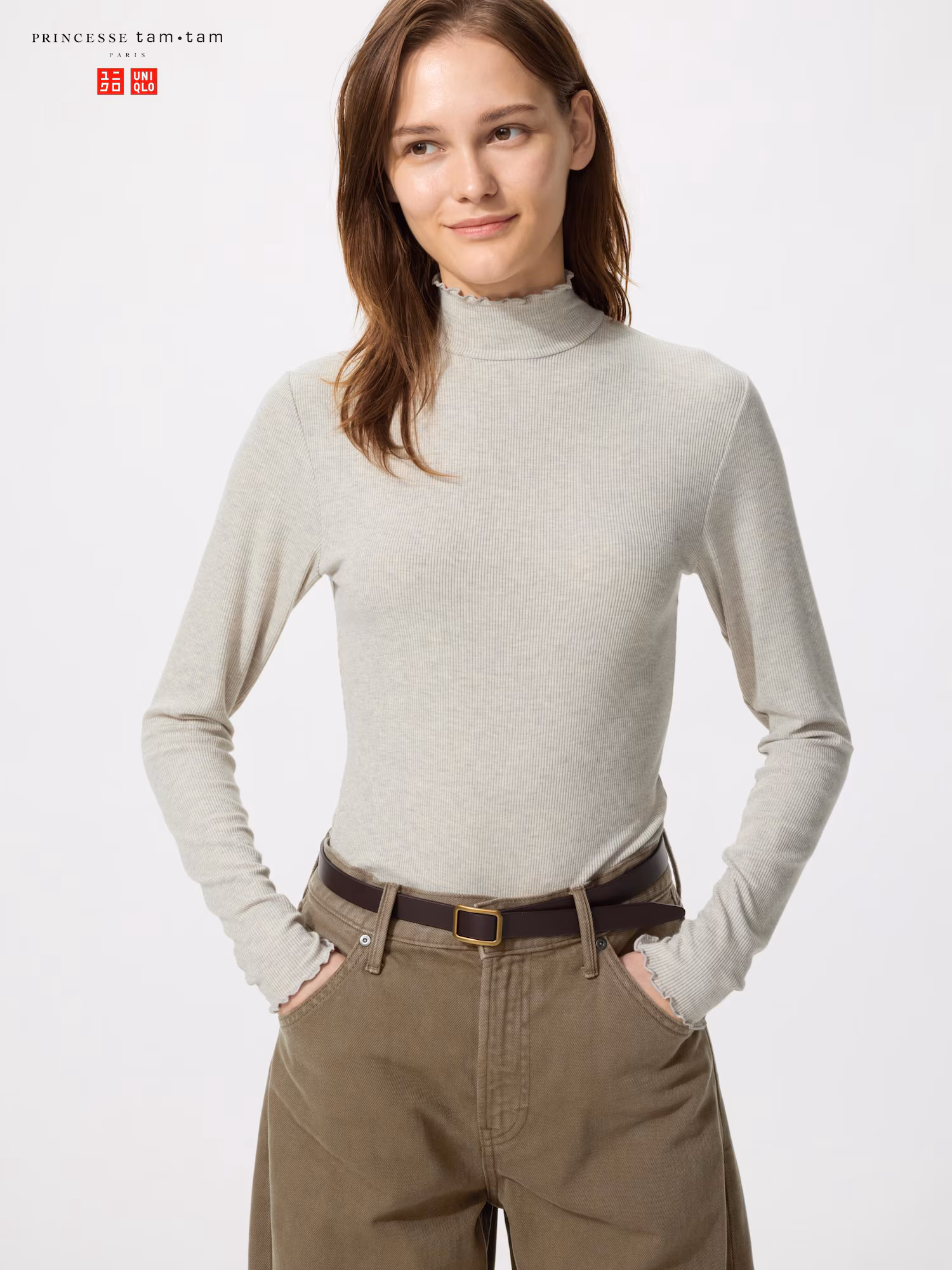 Футболка HEATTECH Extra Warm с кашемиром в рубчик с высоким воротом — UNIQLO